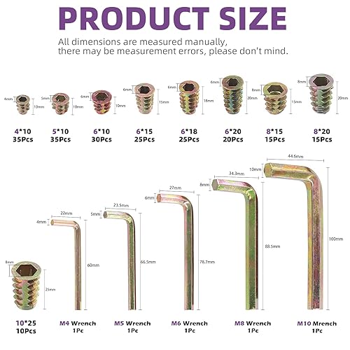 Miniatura 2 de Swpeet Juego de 215 piezas M4 M5 M6 M8 M10 de acero al carbono chapado en zinc para muebles de madera de acero al carbono con brida con brida