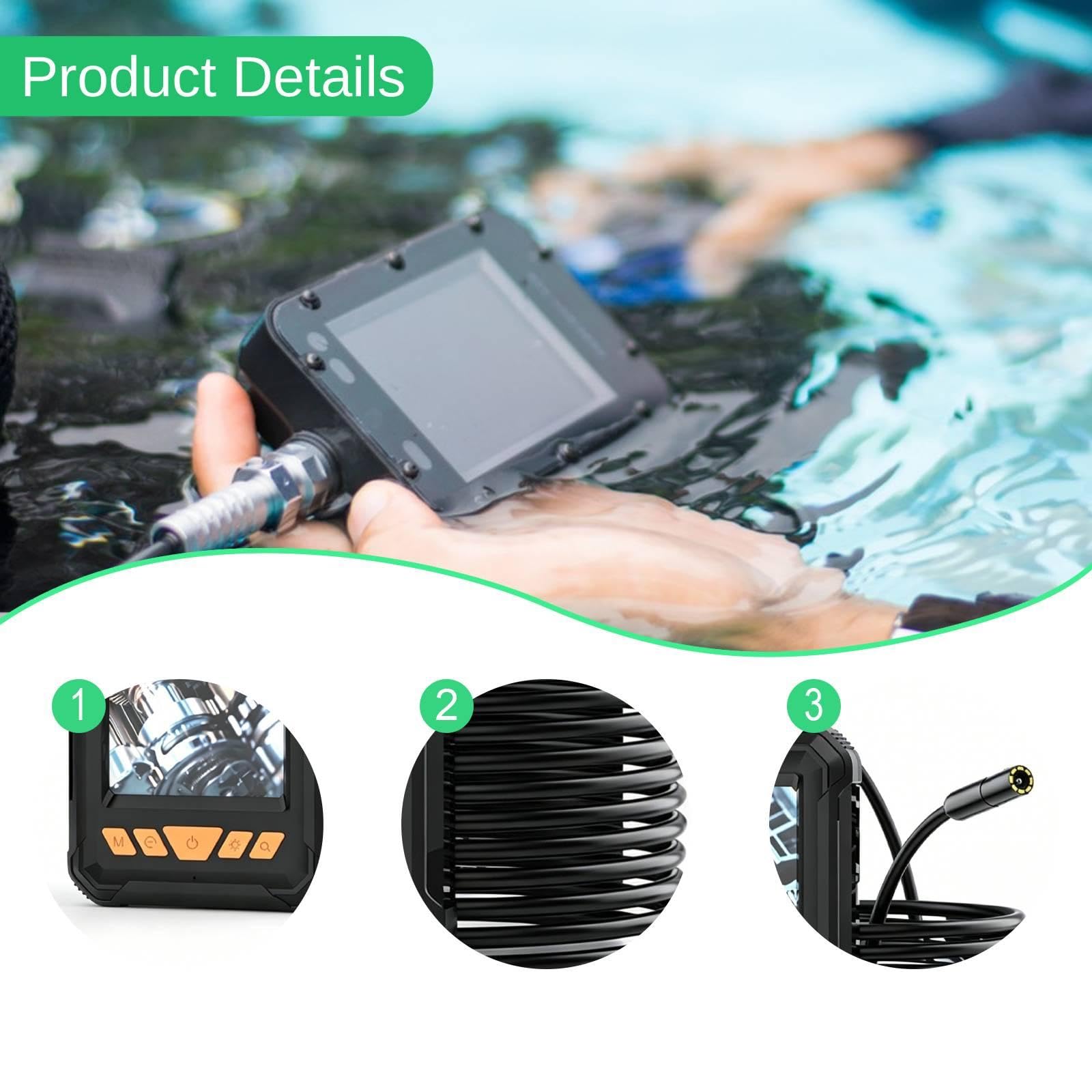 Industriekamera, Video, 4,3 Zoll Bildschirm, Wasserdichtes, Flexible Sonde Und Integrierte LED Beleuchtung; Ideal für Wartungsarbeiten, 10m