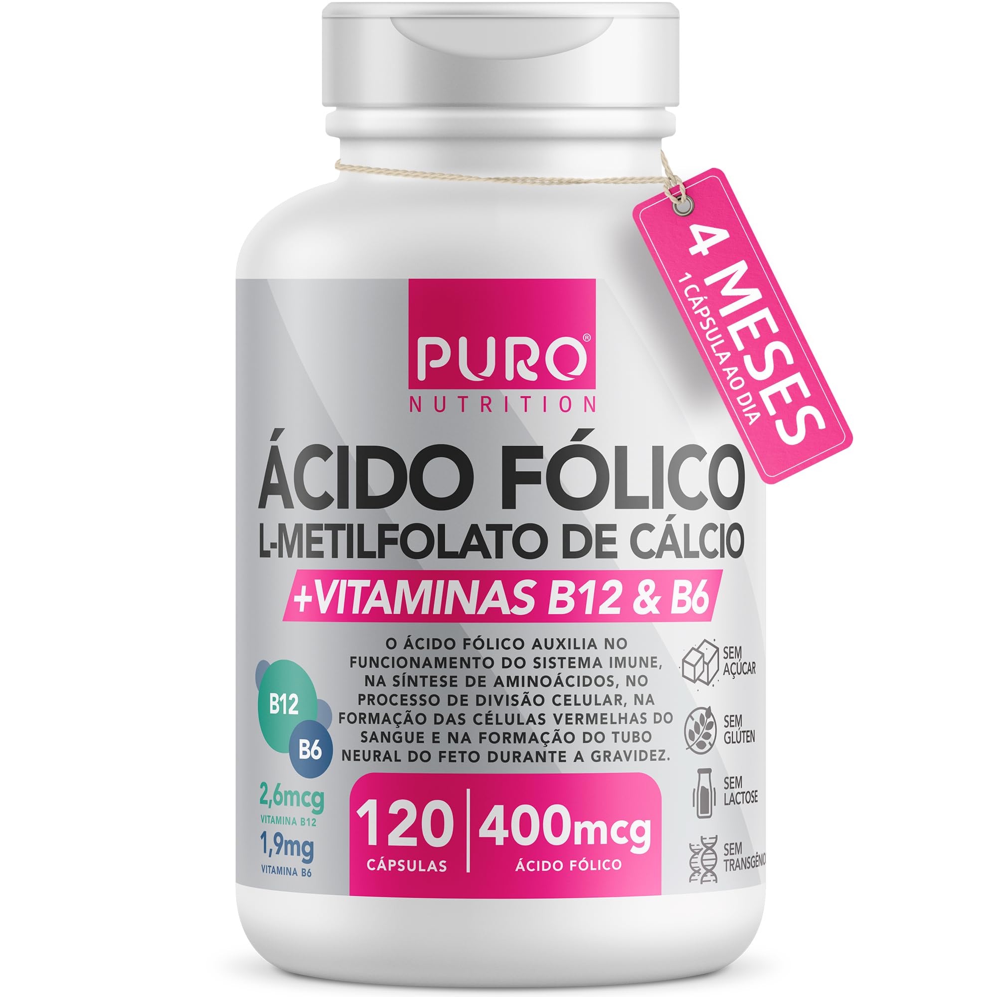 para que ser o Ácido folínico e seus efeitos colaterais-radardasaude 1 L-Metilfolato Ácido Fólico Puro Nutrition, 400 mcg de Ácido Fólico, Vitaminas B12 e B6, 120 Cápsulas