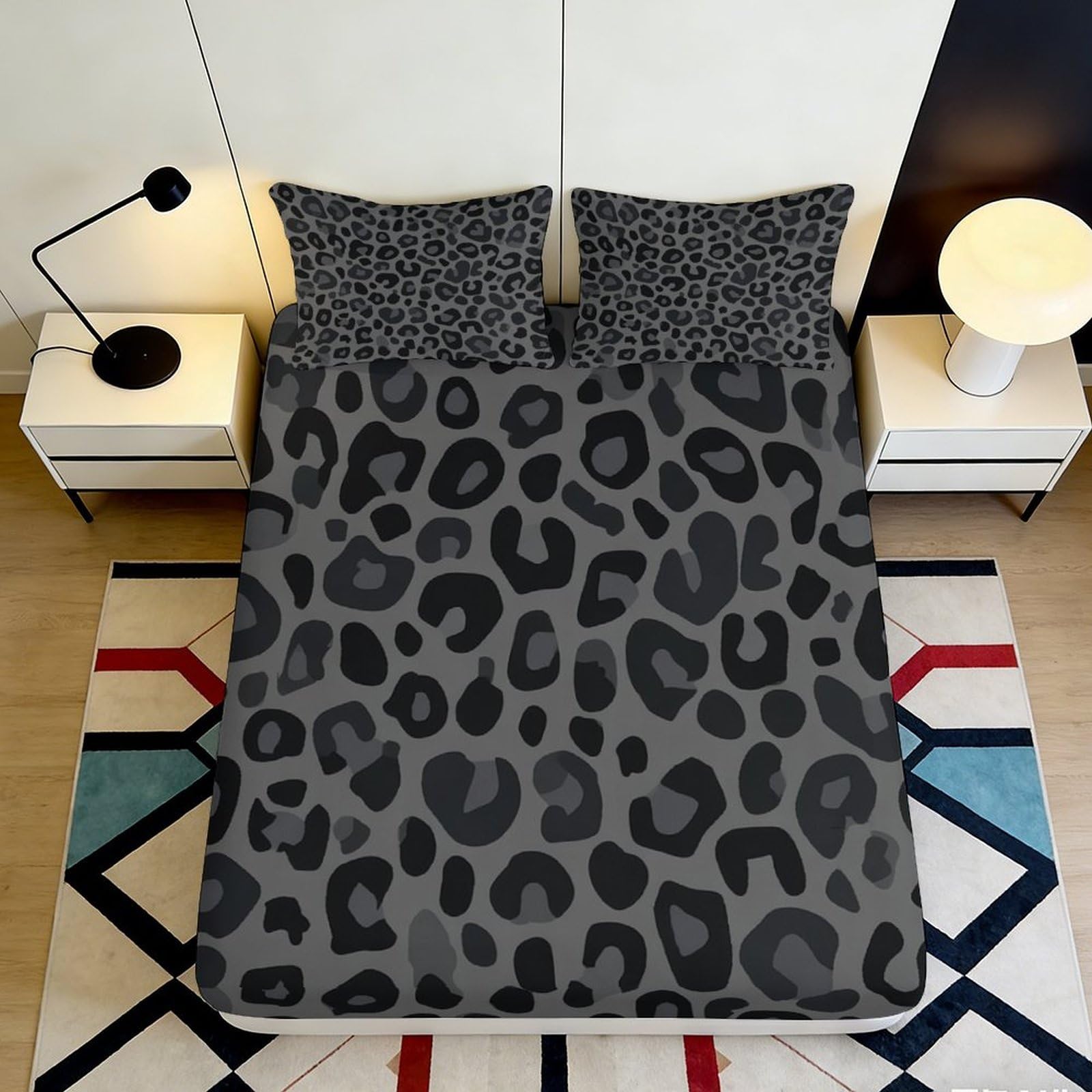 3D Printed Dark Leopard Fitted Sheet Microfiber Soft Breathable Animal Skin Mattress Cover for Bedroom Dorm Decor 180x200x25cm