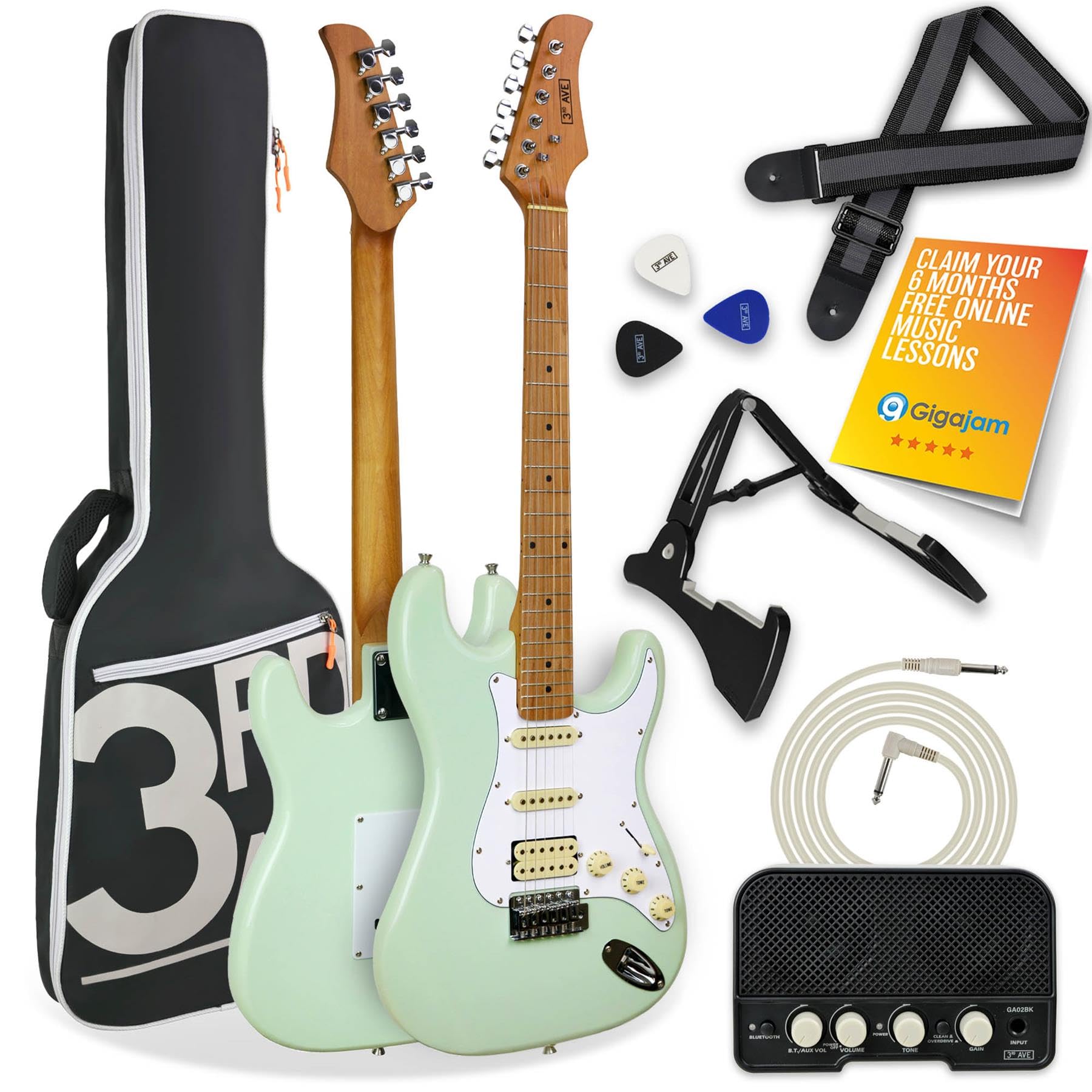 3Rd Avenue Stateside Series Electric Guitar Bundle - Liberty Green, Green