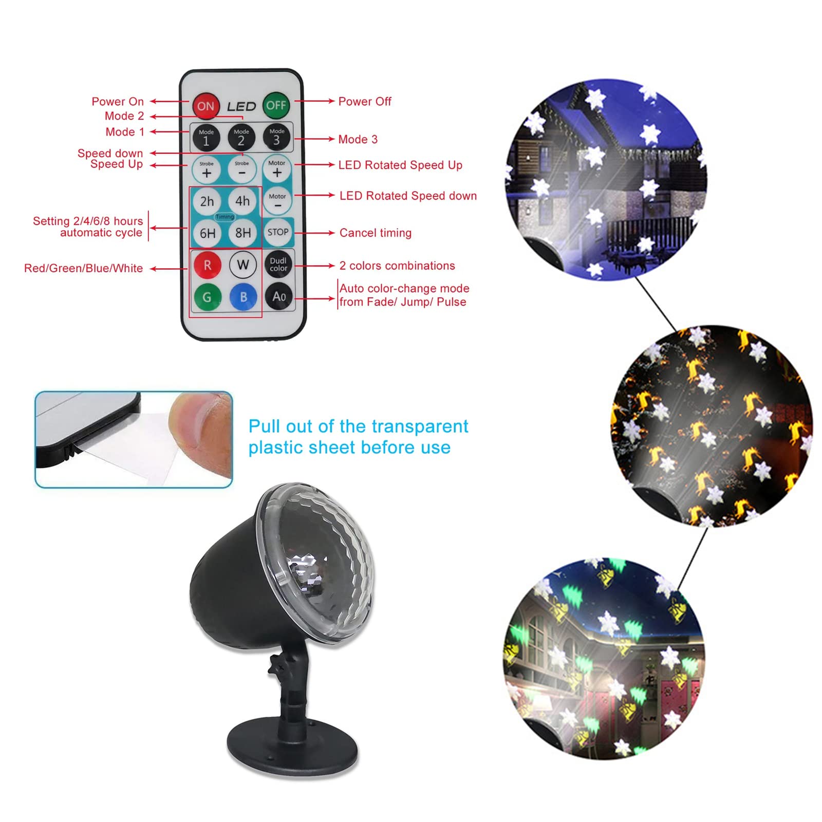 Luci del proiettore di Natale per esterni, luci per proiettori di fiocchi di neve, campane di renne mobili Modelli di alberi di Natale Luce di proiezione a LED, faretto per paesaggi natalizi per decor