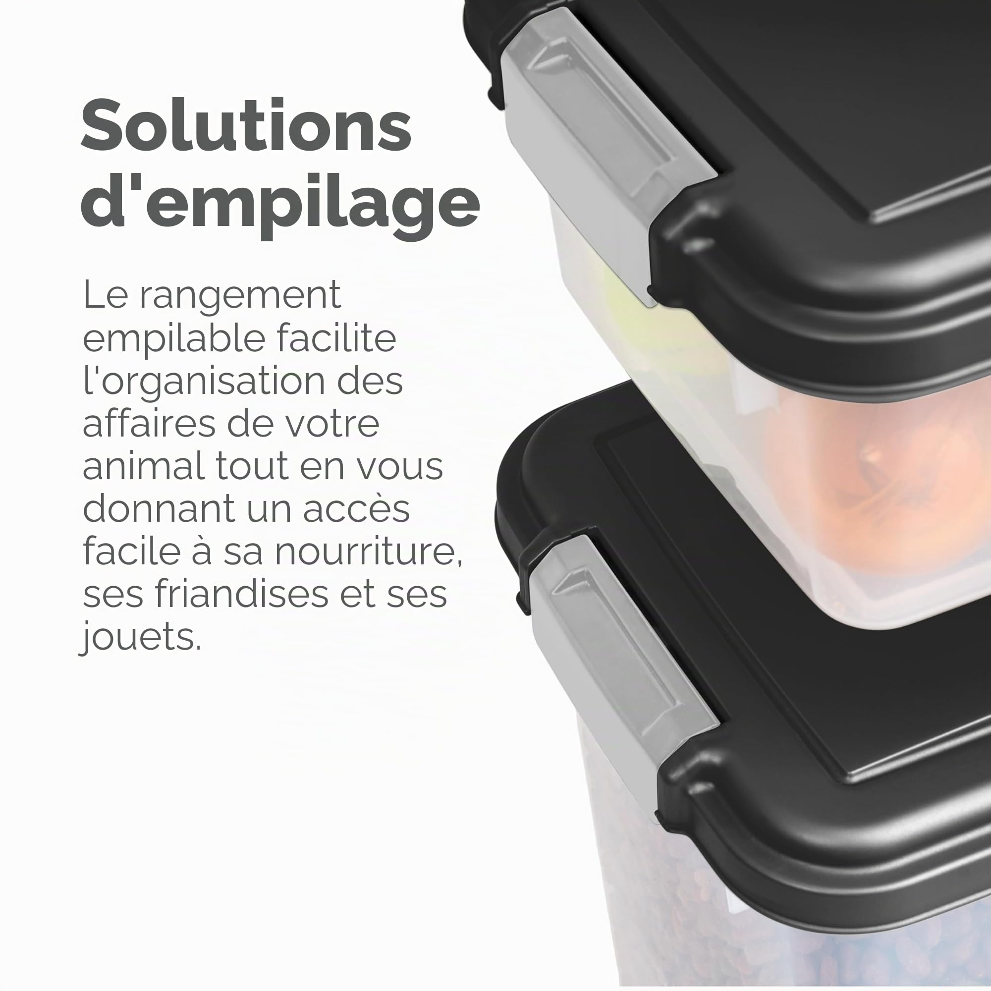 Iris Ohyama, Boite Croquette Chat Hermetique à Roulettes, 30L+9L/10kg+4kg, Noir, Couvercle à Rabat avec Joint Etanche, Plastique, pour Chien, Chat, Friandises, Conteneur Croquettes, sans BPA, MP-8/1