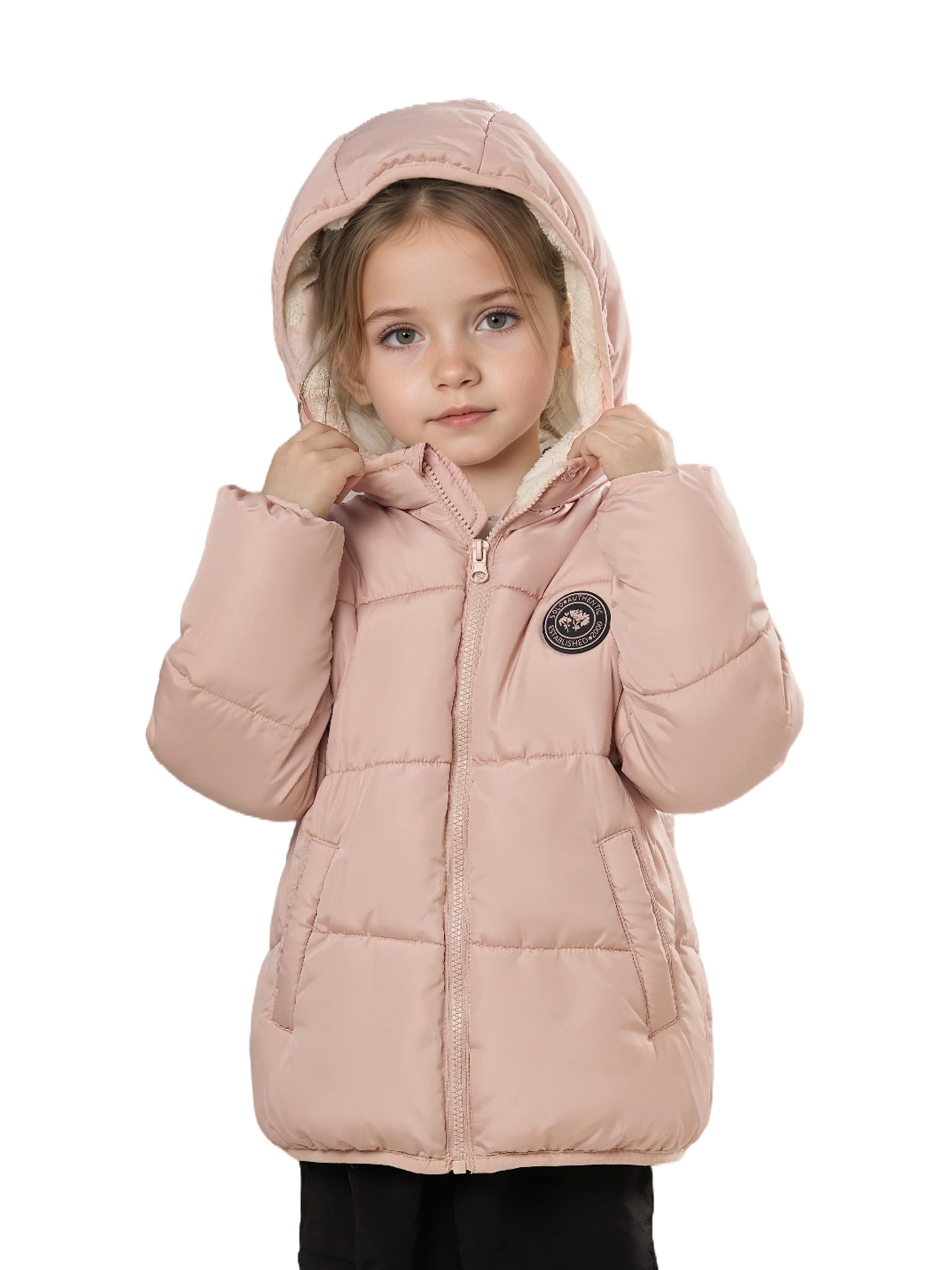 Sunny Sprout Manteau d'hiver avec capuche pour fillettes - Doudoune épaisse double polaire pour tout-petits avec manches coupe-vent