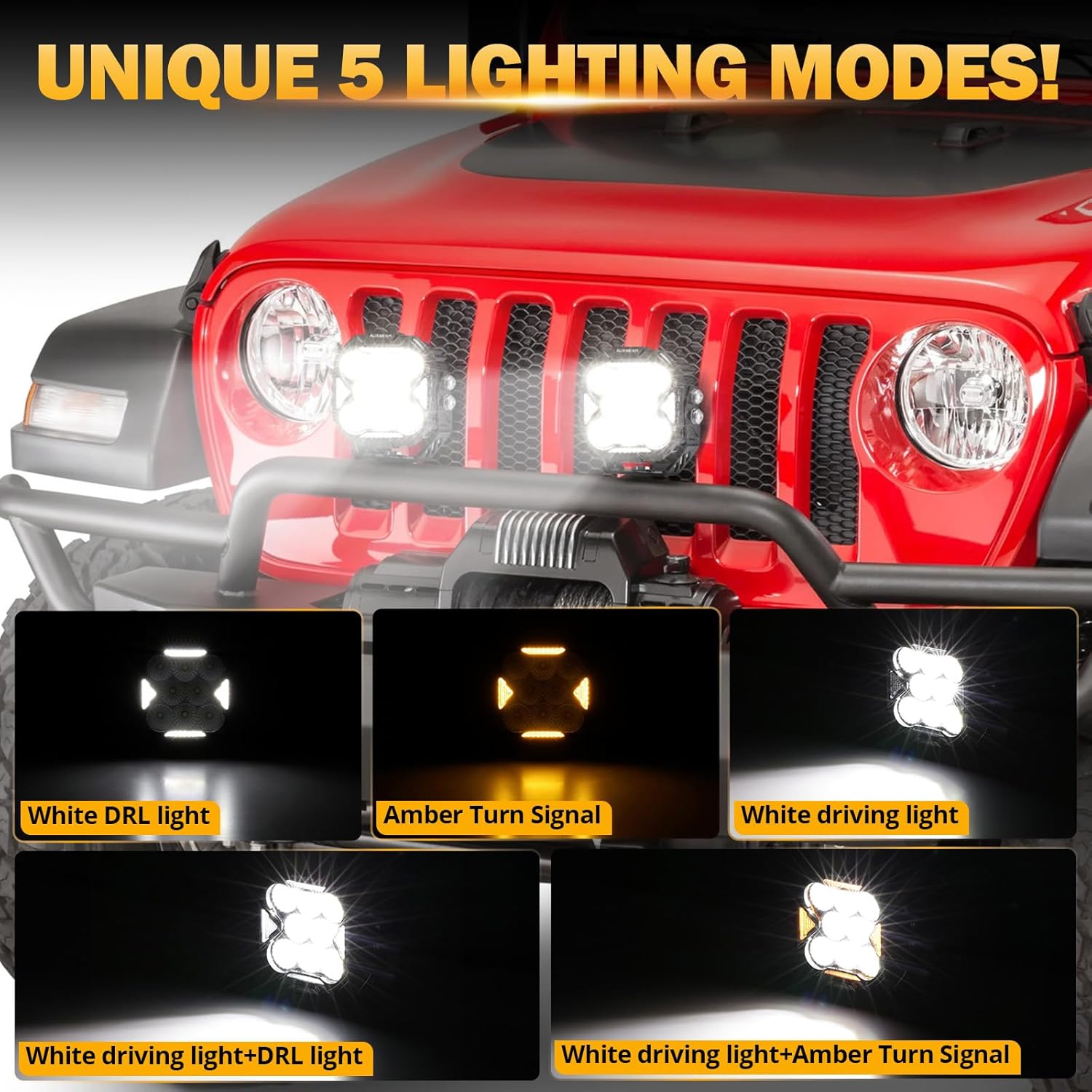 Auxbeam Cube-Z Series 4" Led Pods with Amber Covers, 112W 12800LM Flood Offroad Driving Lights with DRL Turn Signal, Cube Ditch Lights with DT Wiring Harness for Jeep Offroad ATV UTV, Pair