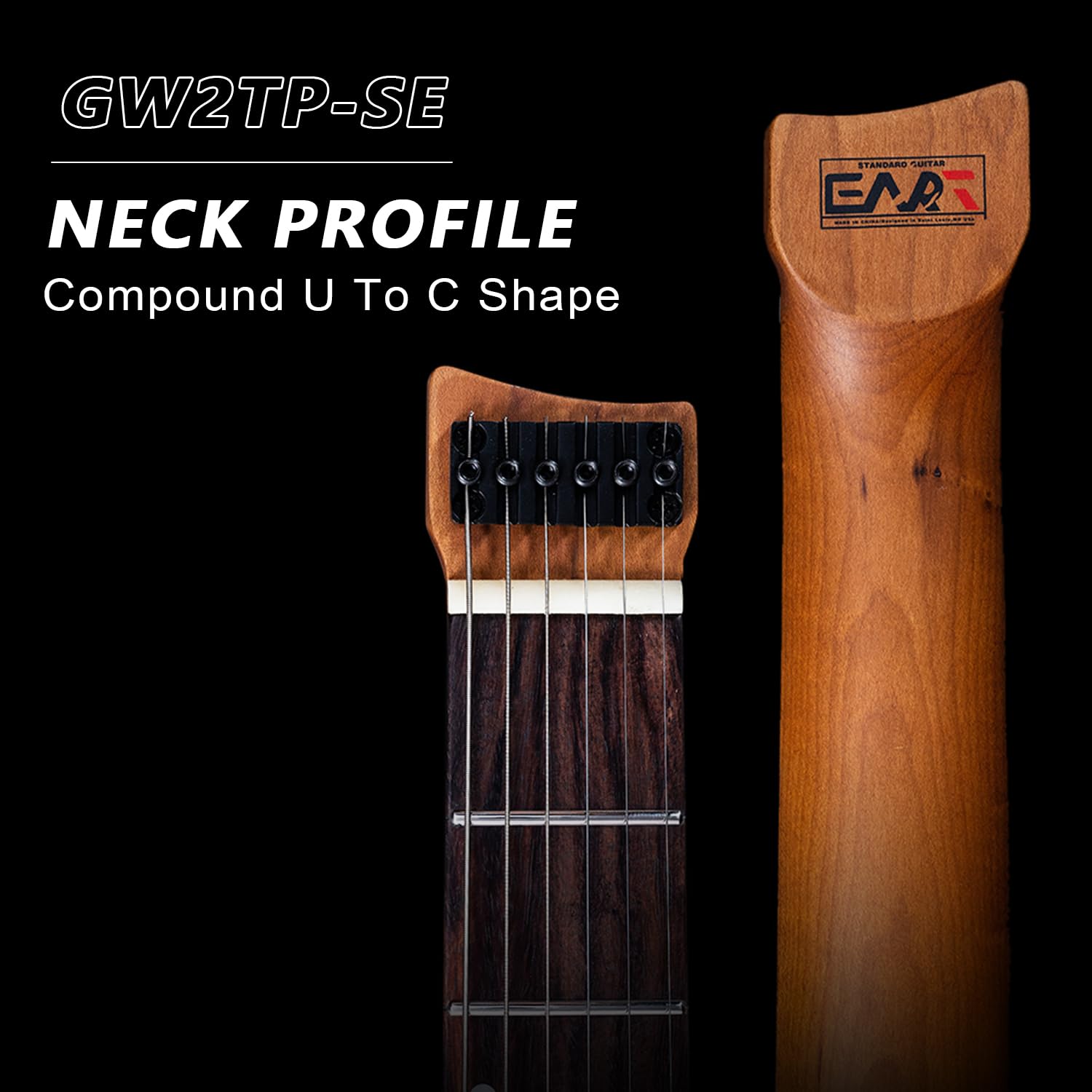 EART GW2TP-SE Guitare électrique sans tête avec corps en acajou torréfié, micros Artones-TSE, extrémités arrondies, frettes en acier inoxydable Jumbo (rose)