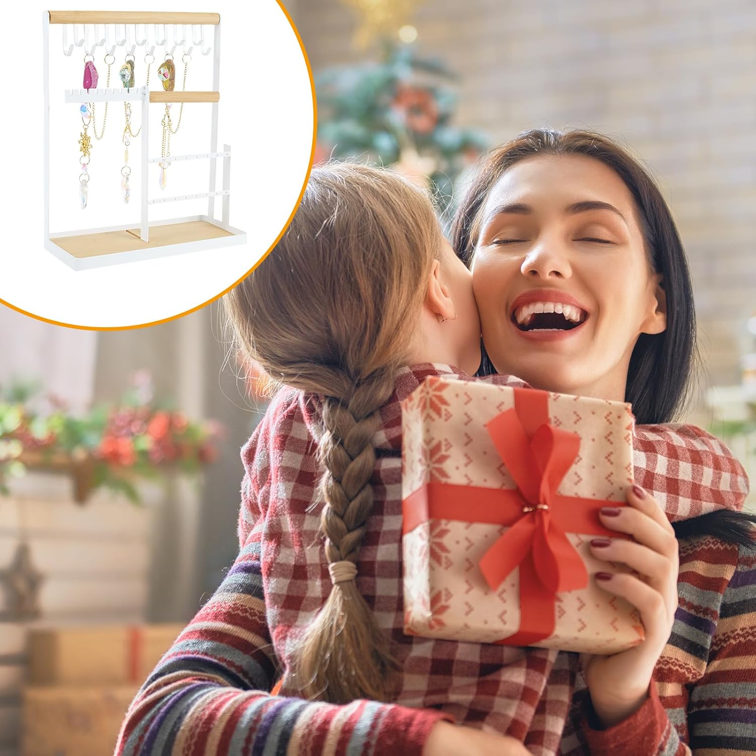 Jewelry Organizer Stand Multipurpose Jewelry Display Holder 4-Tier Jewelry Tower with 15 Hooks 16 Holes Metal Necklace Bracelet Hanging Holder Rack Sturdy Ring Desktop Holder