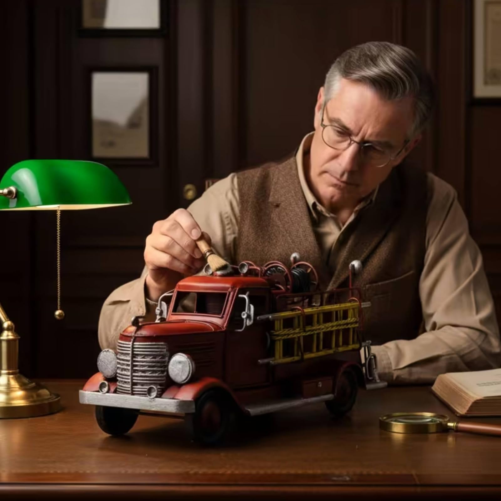 Modellino di Camion Dei Personale di Emergenza Retrò Autopompa in Miniatura Artigianale Veicolo per Collezionisti