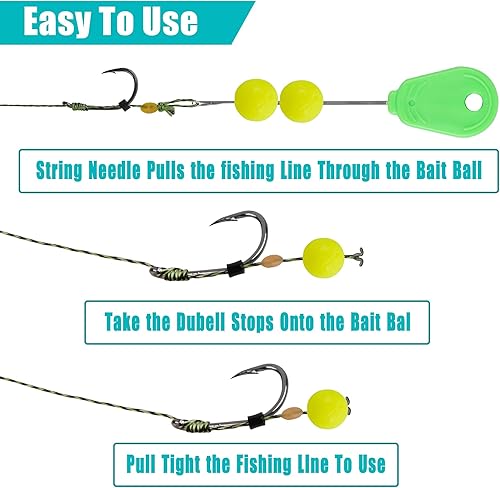 Miniatura 7 de Kits de aparejo de pelo de pesca de carpa, 26 piezas, juego de anzuelo de púas curvas, boilies giratorios, paradas de cebo y cuerdas de aguja,