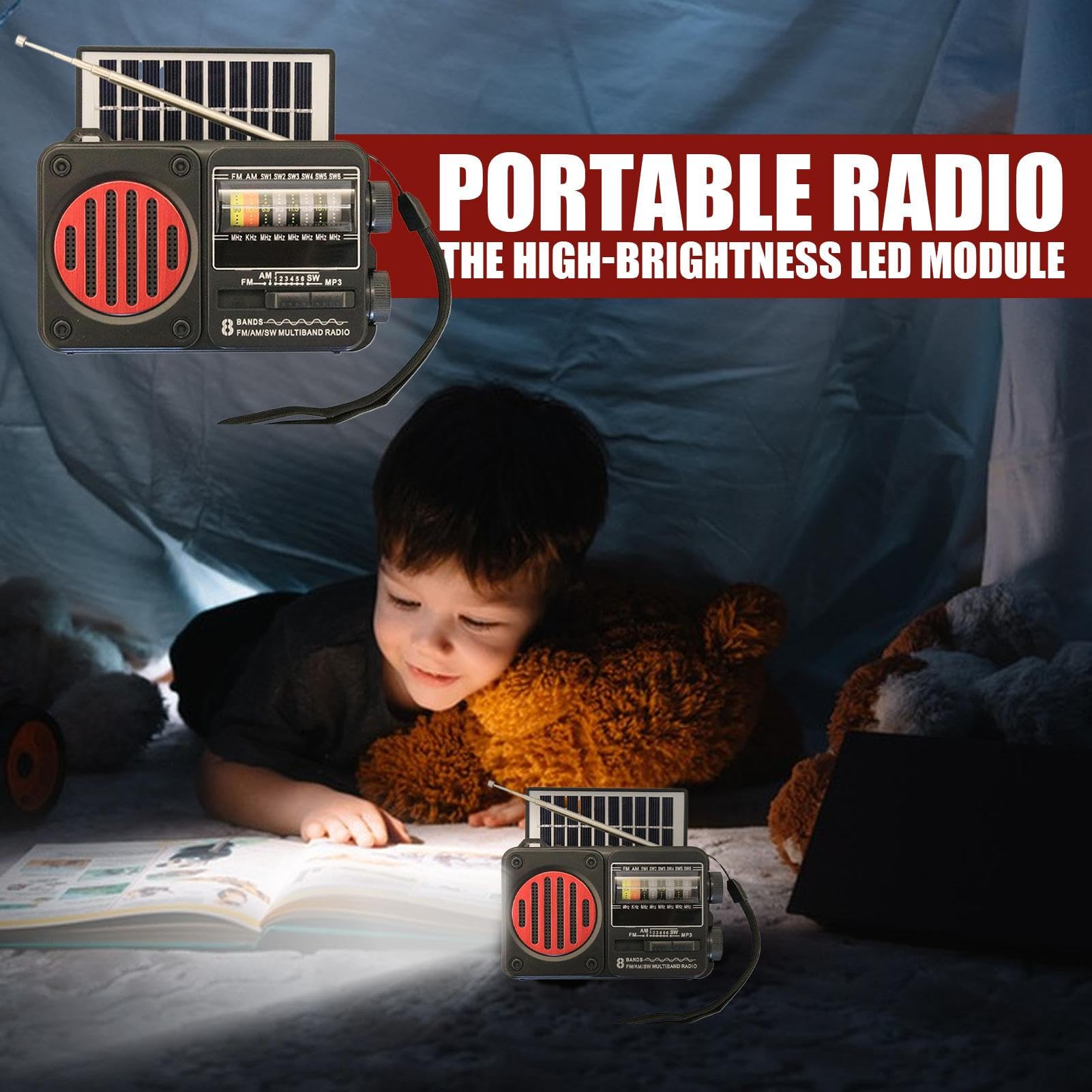 Radio a Manovella a Batteria con Torcia USB e Solare per Campeggio Sopravvivenza