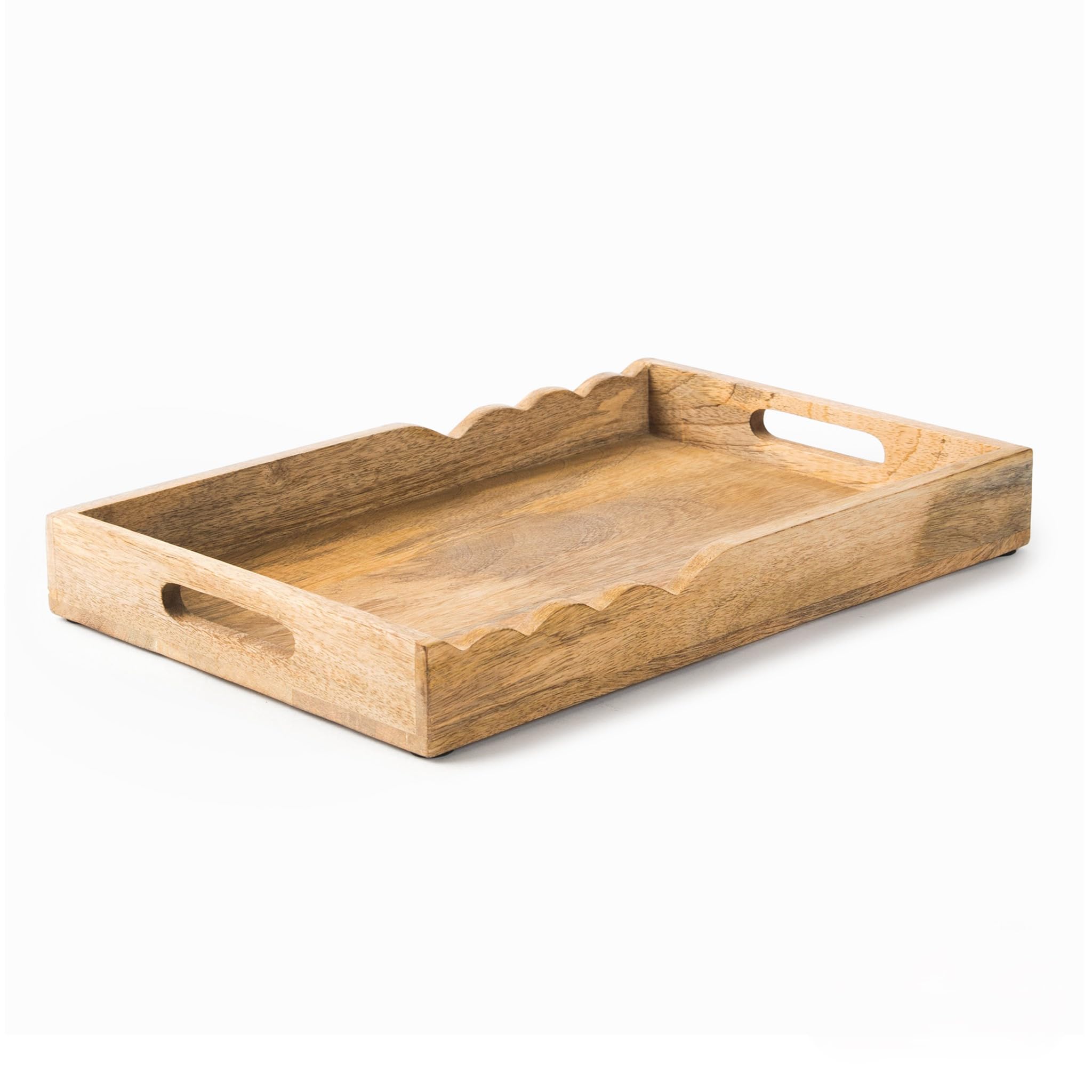 Mela Artisans Serving Tray with Elegant Scalloped Edges, Natural | 15