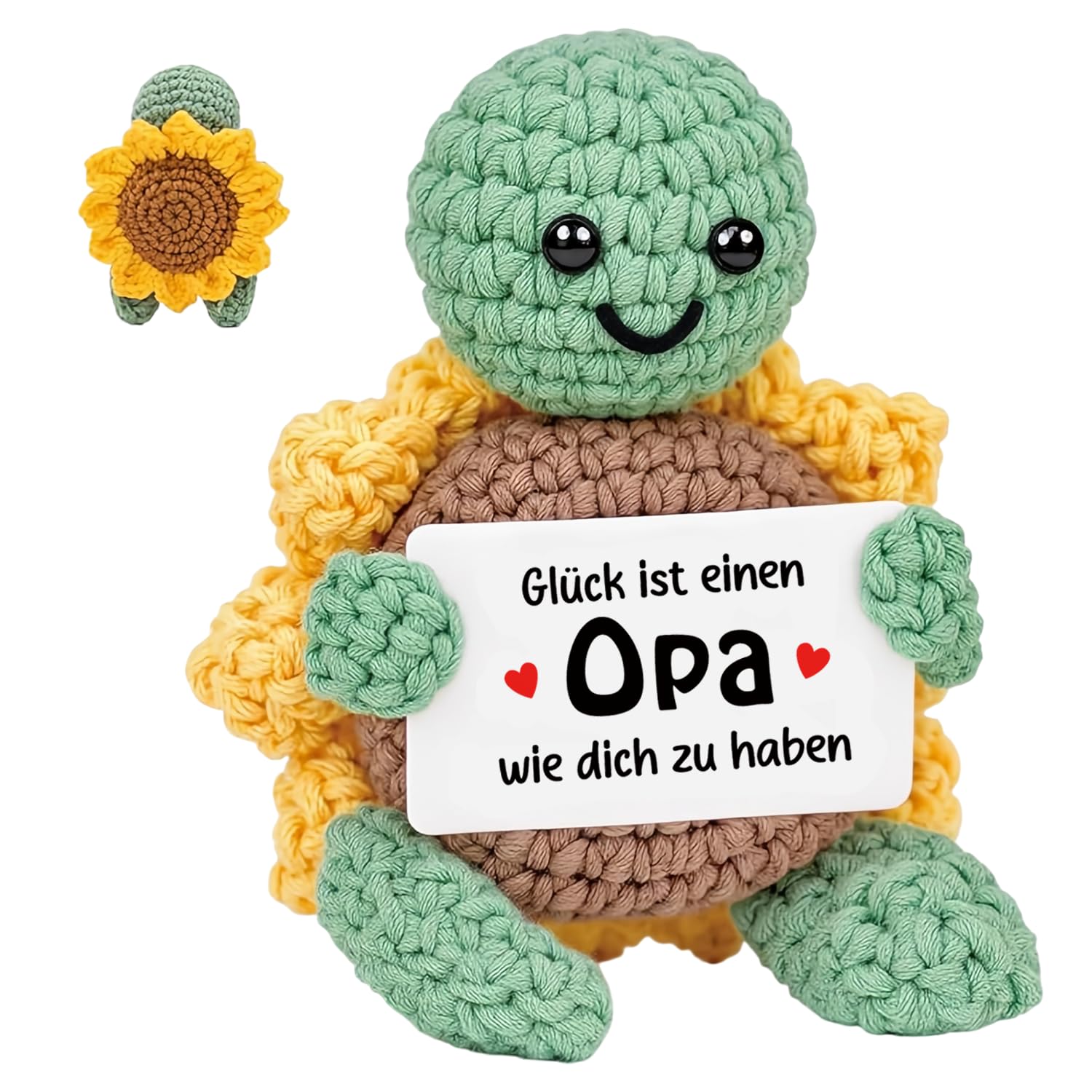 HUKUMA Positive Schildkröte Geschenke für Opa, Pocket Hug Sonnenblumenschildkröte Glücksbringer, Handgemachte Gehäkeltes Turtles Figuren, Bester Opa Geschenke zum Geburtstag Vatertag Weihnachten