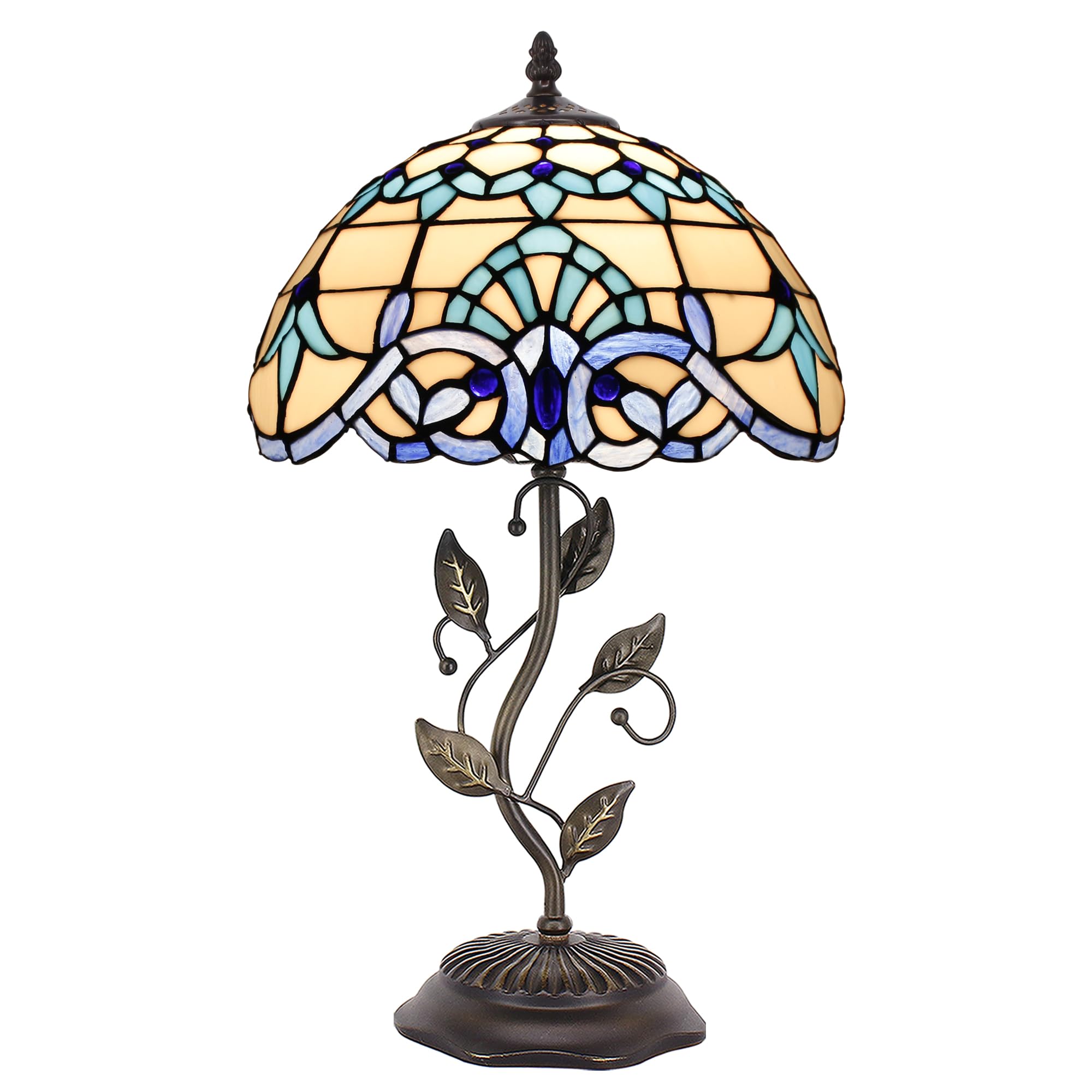 ZJART Tiffany Table Lamp Stained Glass 12X12X19 Inches White Blue Baroque