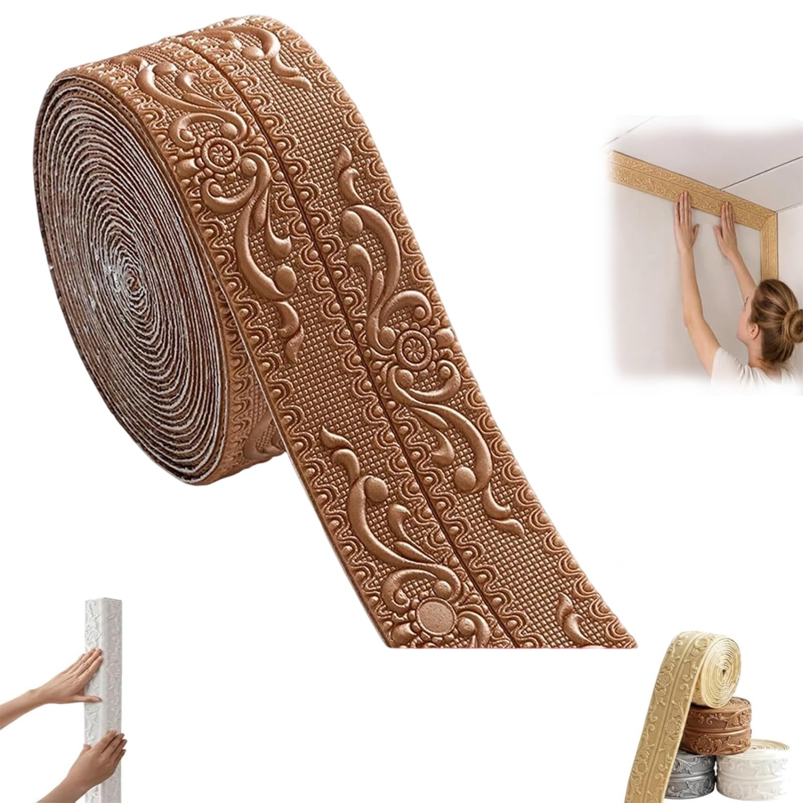 ELMVAR Self-Adhesive Vintage Decor Molding Trim, DIY Decorative Border Tape for Walls & Furniture, Foam Molding Trim Peel and Stick for Home Decor, Baseboards Ceilings (Copper)