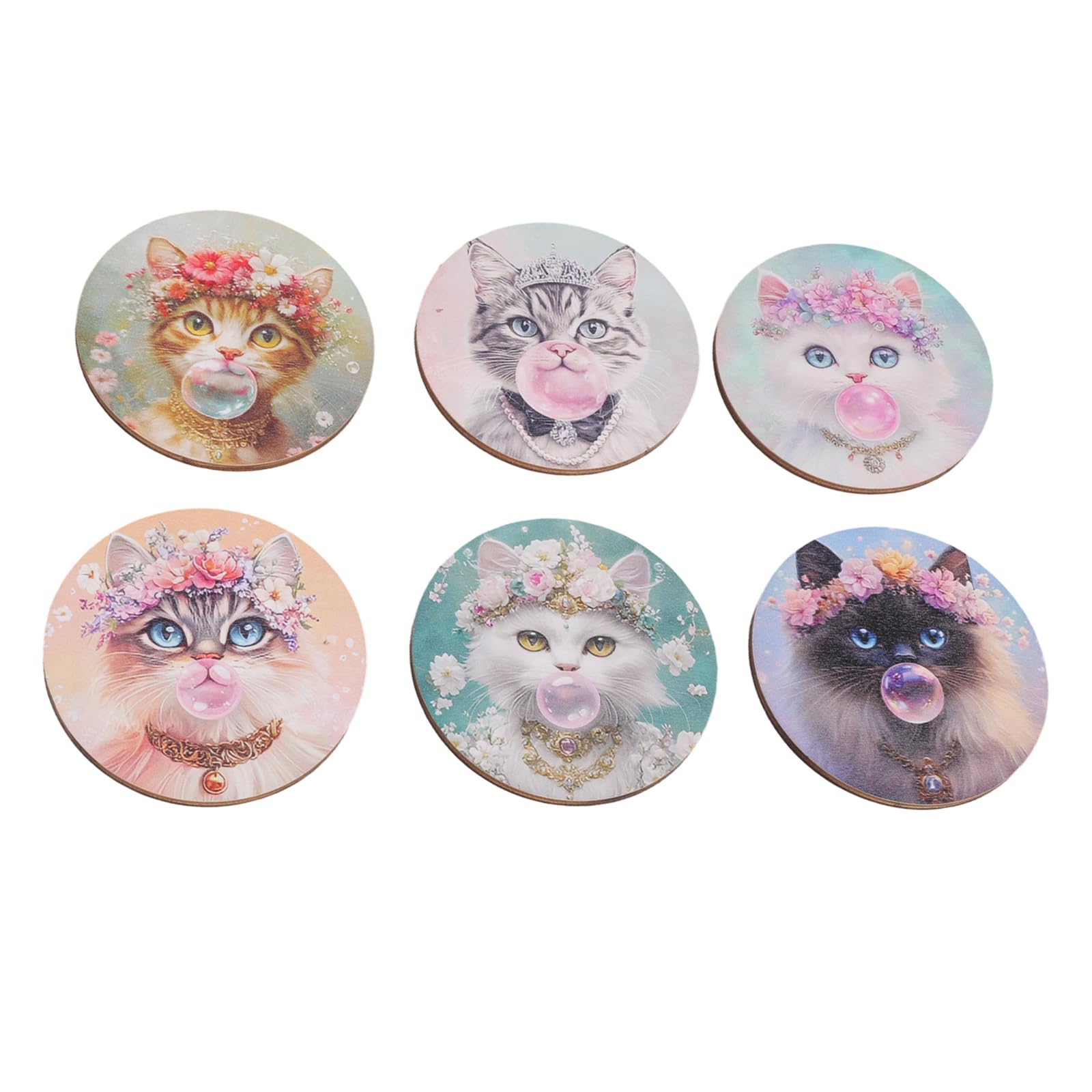 Wooden Cats Themed Coasters Set for Cups and Coffee Mugs with Gripping Bottom and Natural Lookings Hot Drink Coasters
