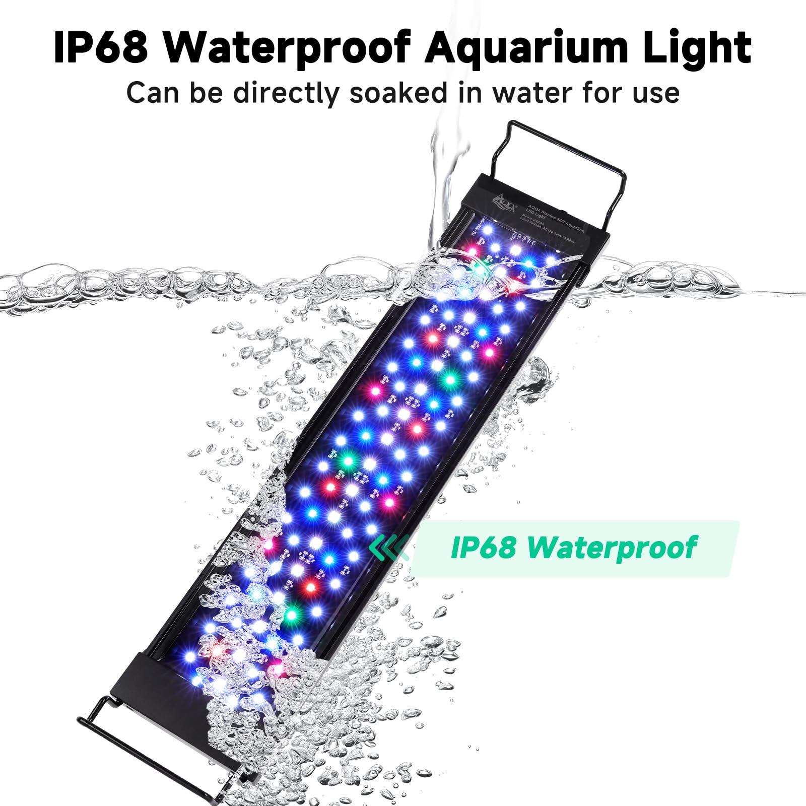 AQQA LED Aquarium Light, 24/7 Mode IP68 Waterproof Extendable Bracket Fish Tank Light, DIY Mode Full Spectrum Aquarium Plant Light, Adjustable Timer/Brightness Memory Function for 18-24 Inch Fish Tank