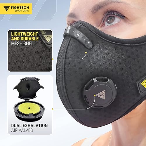 Miniatura 3 de FIGHTECH Máscara facial antipolvo con filtros de carbono extra activos y válvulas de aire, para carpintería, mudanza, construcción