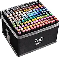 Conjunto de Canetas Marcador Permanente Canetinhas para Colorir Touch com Ponta Dupla para Desenhos Profissional e Escolar com Duas Pontas Hidrográficas com Estojo para Transporte Brashopmall® (168)