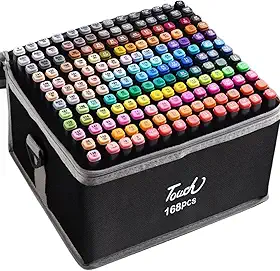 Conjunto de Canetas Marcador Permanente Canetinhas para Colorir Touch com Ponta Dupla para Desenhos Profissional e Escolar com Duas Pontas Hidrográficas com Estojo para Transporte Brashopmall® (168)