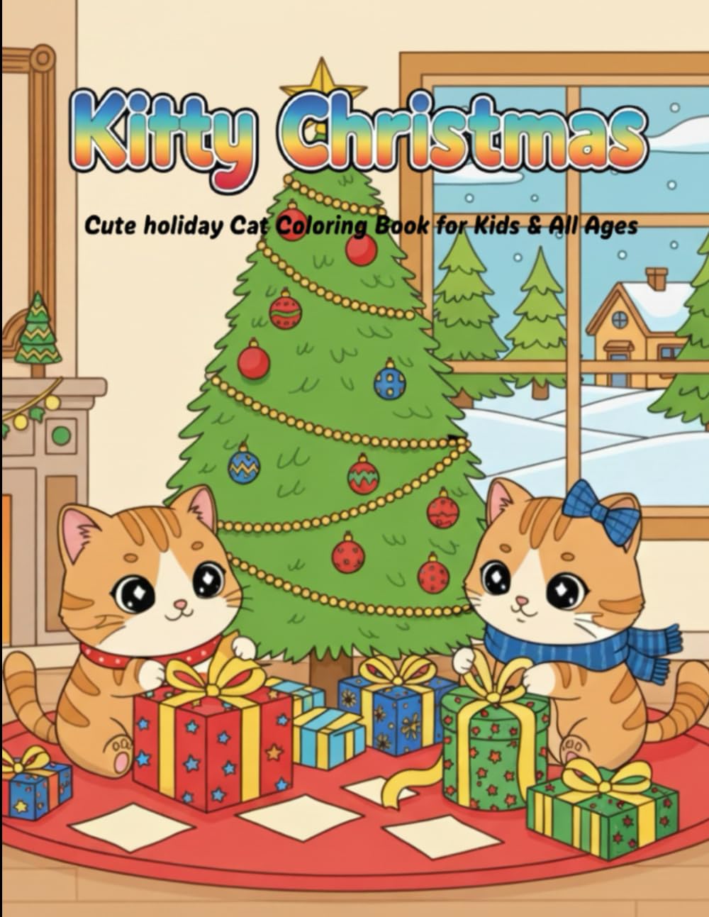 Kitty Christmas: Cute Holiday Cat Coloring Book for Kids & All Ages