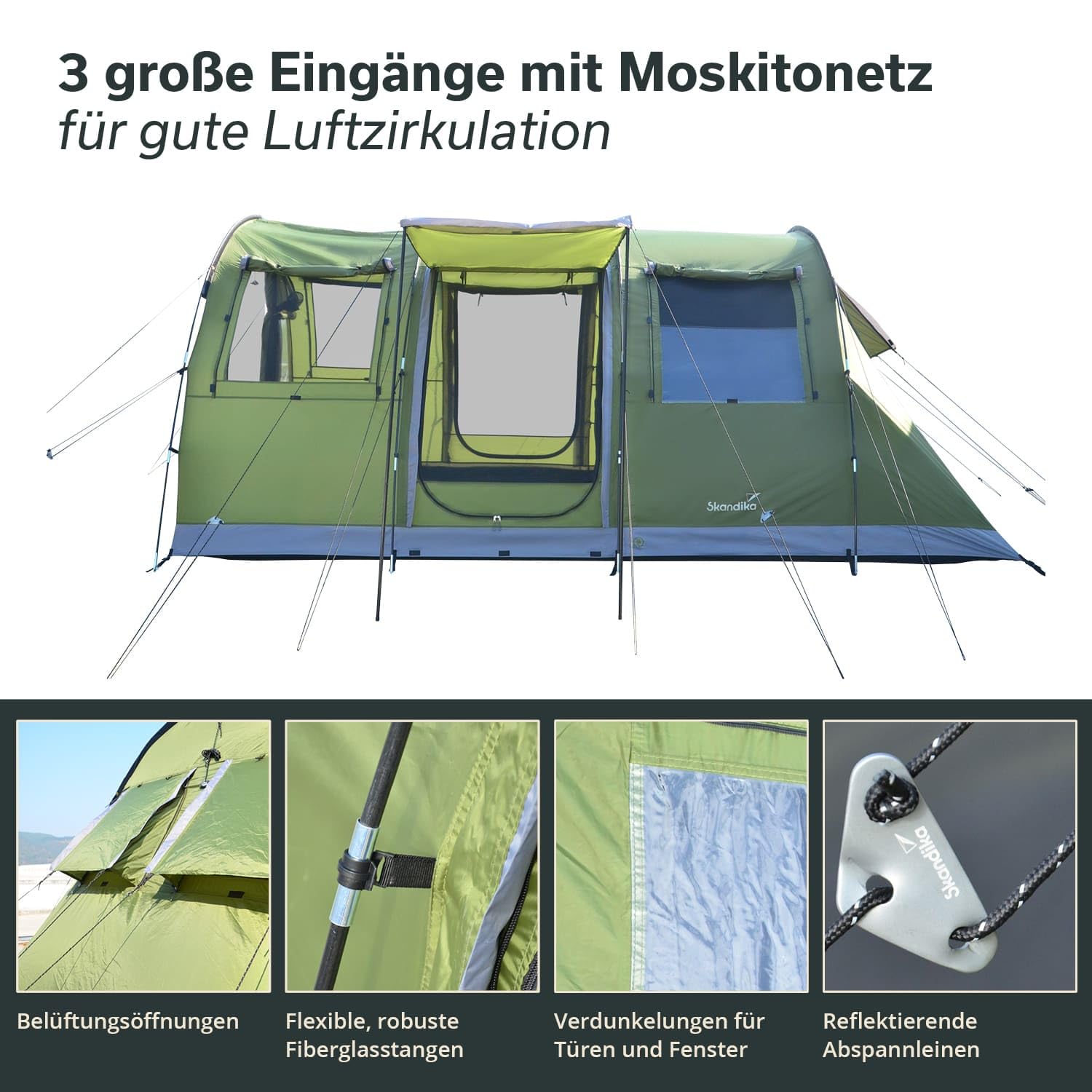 Skandika Gotland 4 Protect - tende da campeggio familiare - zanzariera - 480x310cm - Telo sotto tenda cucito - Colonna d`acqua 5000mm