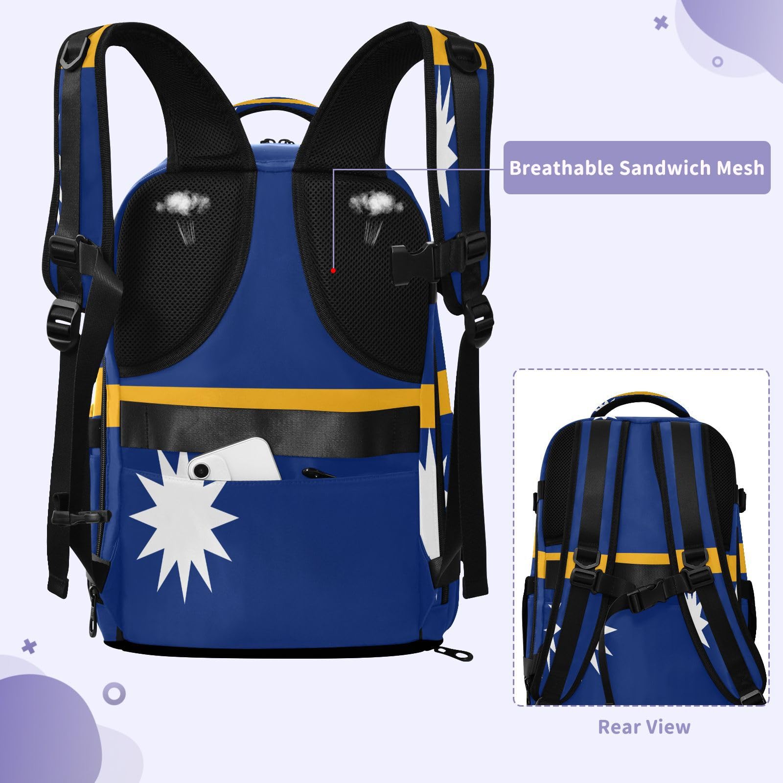GuoChe Zaino impermeabile per laptop da 16 pollici con scomparto per scarpe indipendente per studenti universitari, Bandiera nazionale di Nauru, One Size, Zaini multiuso di base