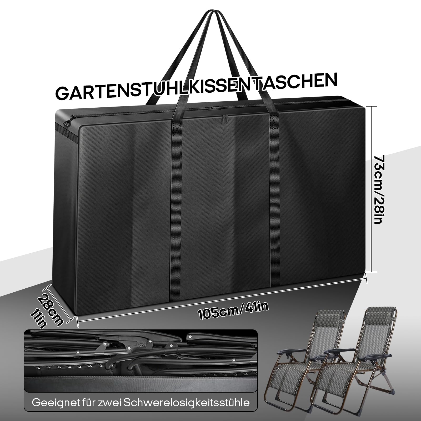 Grand sac de rangement pour chaise de jardin, 600D, 105 x 73 x 28 cm, housse de transport pour chaises longues, coussins de meubles, table de camping, pliable, tables pliantes, chaises