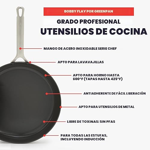 Miniatura 7 de GreenPan x Bobby Flay - Juego de utensilios de cocina anodizados duros antiadherentes, 10 piezas, ollas y sartenes de cerámica sin PFAS, apto