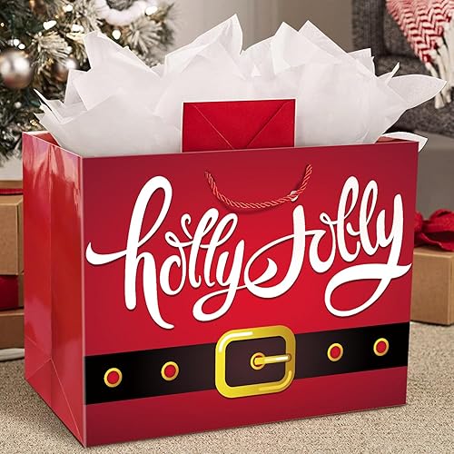 Miniatura 2 de 12 bolsas de papel de regalo de Navidad extra grandes a granel con asas y 60 etiquetas de regalo de Navidad, 6 diseños, juego de sacos de gran