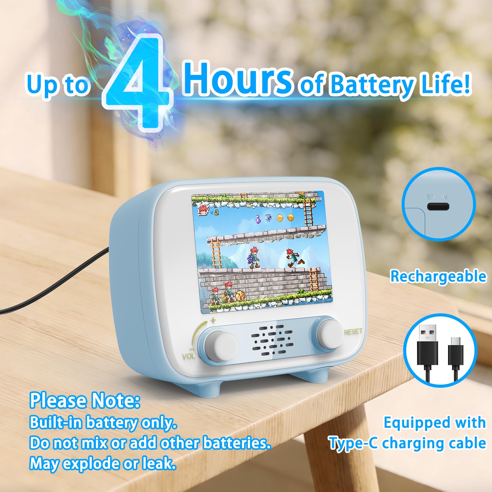 Handheld Game Console, Retro Mini Game Console avec écran 2,8 Pouces, 220 Classic Games intégrés, Jouet de Jeu Portable Rechargeable, sans Wi-FI nécessaire, Cadeau pour garçons et Filles, Bleu