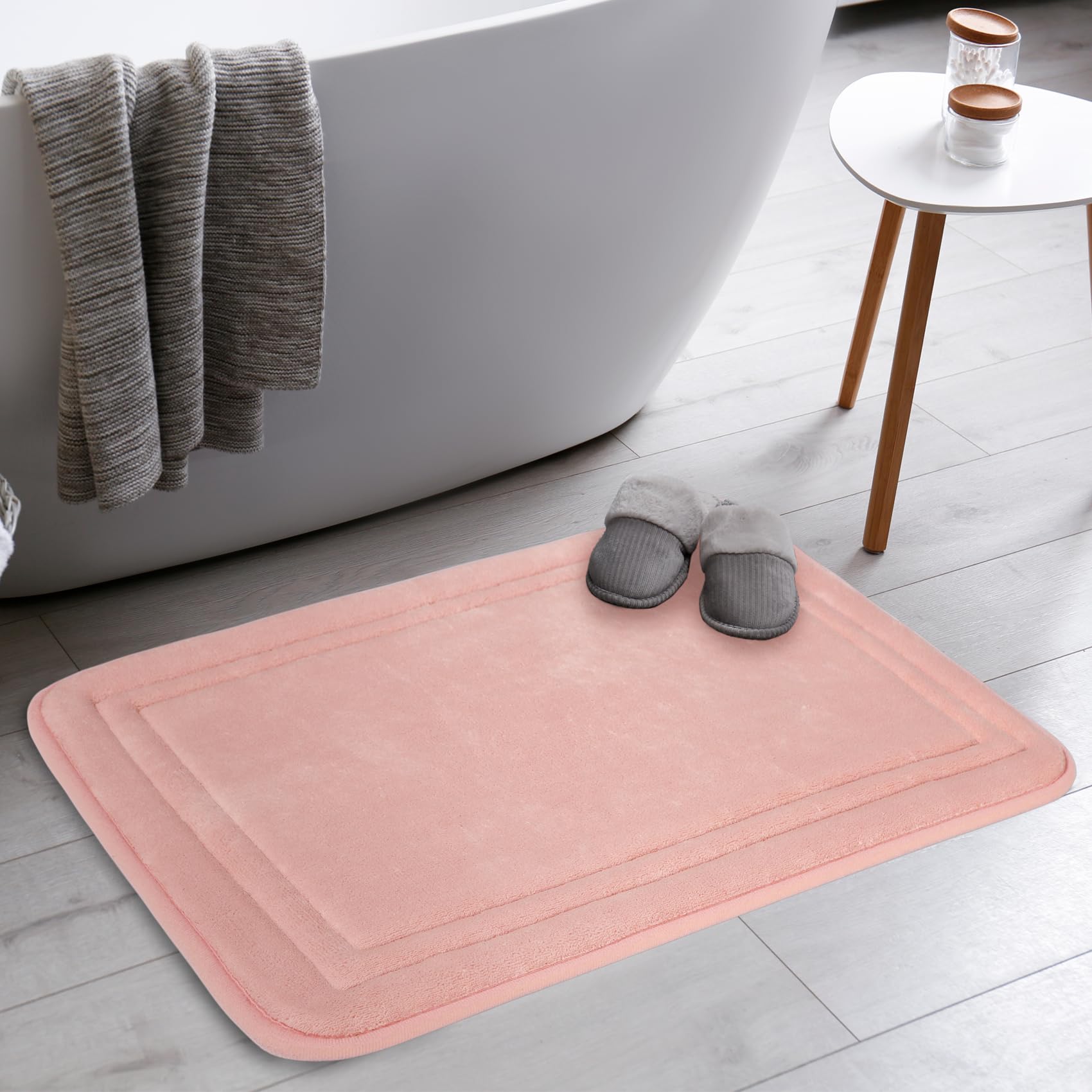 PAGGED Pink Bathroom Rugs Memory Foam Bath Mat Non Slip Washable Shower Rug Soft Absorbent Plush Microfiber Bathroom Floor Tub Bathmat Blush,17" x 24"