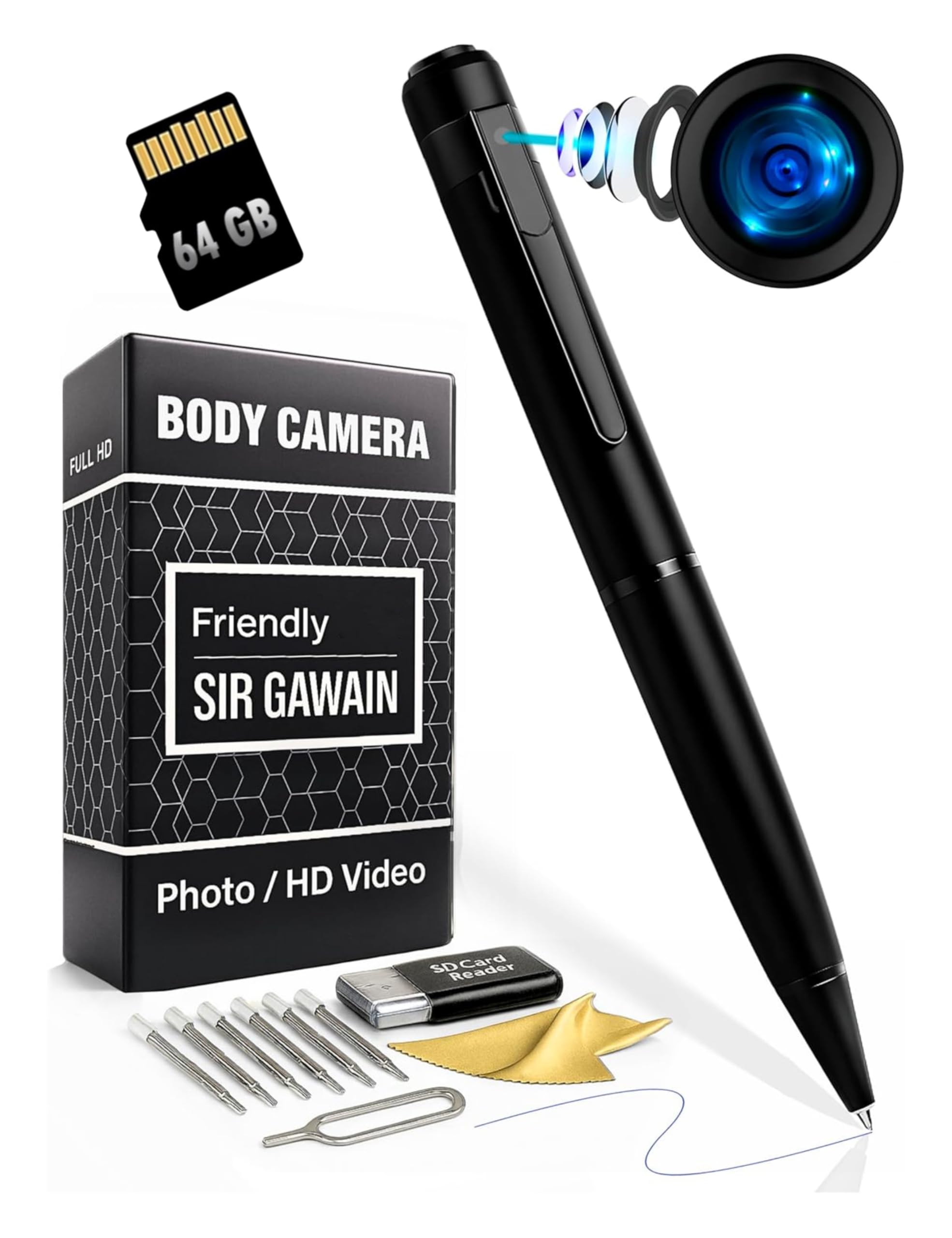 SIRGAWAIN Body-Mounted Video-Only Camera, Full HD 1080p Video &amp; Photos, No Audio Recording Capability, LED Indicator, One-Button Operation, Local microSD Storage, 2026 Model