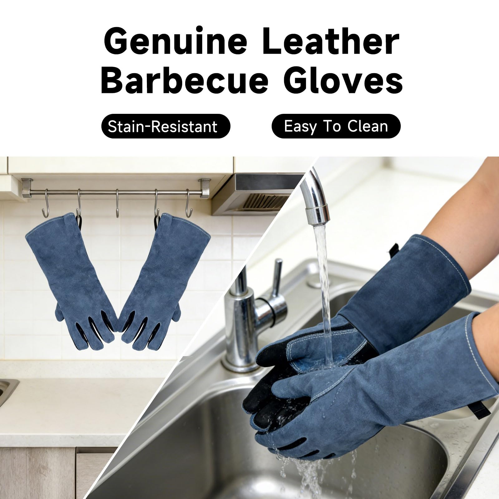 Guantes de Barbacoa de Cuero, Resistentes al Calor, Guantes de Barbacoa de Cuero Ignífugo, para Ignífugos, Soldadura, Chimenea, Horno, Cocina, Estufa, Estante de Olla - 5