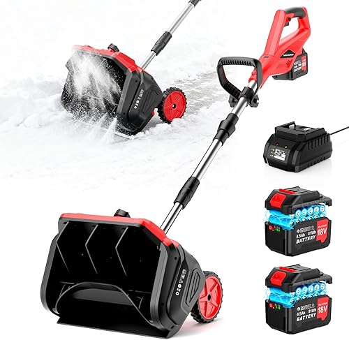 Pala de nieve inalámbrica de 9000 mAh, soplador de nieve eléctrico sin escobillas de 17 pulgadas, funciona con batería de 4.5 AH con mango y ruedas,
