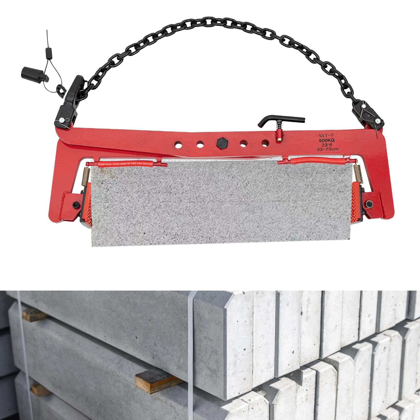 Pinza di sollevamento per bordi, 500 kg, capacità di traino, supporto per cordolo, morsetto regolabile 33 – 70 cm, morsetti di sollevamento verticali, pinza di fissaggio in pietra, Rosso