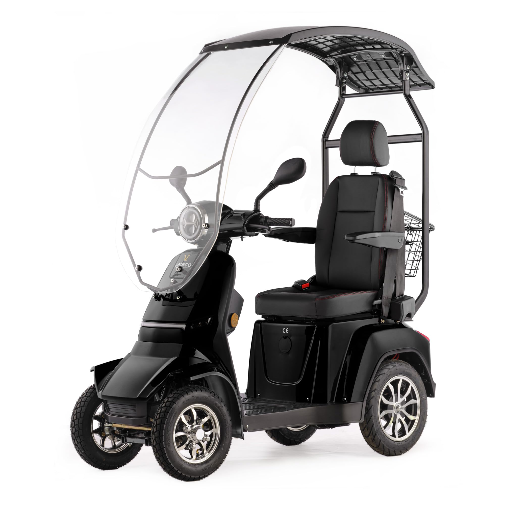 VELECO GRAVIS con asiento de capitán ajustable, techo y parabrisas, dispositivo de movilidad de alta resistencia completamente montado, ayuda para personas con discapacidad (Negro)