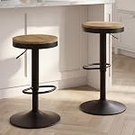 Kidol & Shellder Tabourets en bois noir Set de 2 Tabourets de comptoir pivotants modernes sans retour Chaises à barres rondes réglables Tabouret sans bras pour l'île de la cuisine