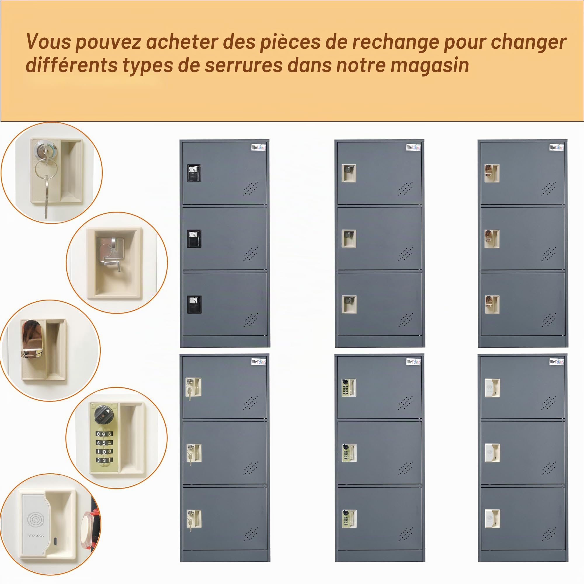 MECOLOR Petit casier Vertical à Un Niveau avec loquet à Cadenas à 2 ou 3 Compartiments de Rangement pour employé, Maison, Bureau, école, Enfants (entièrement Blanc, P2V) (Gris, P3V)