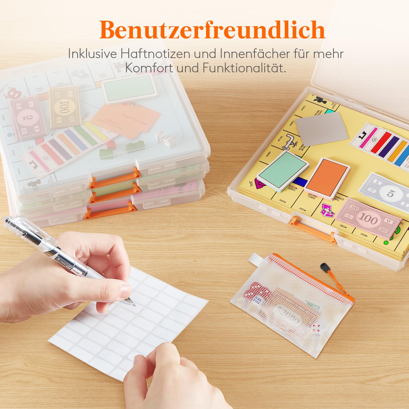 Lifewit 6 Pack Stapelbar Aufbewahrungsbox mit Deckel & Griff, Tragbar Document Box mit 6 Reißverschlusstaschen und Etiketten, Storage Box für Papier Foto Bastelbedarf Brettspiel, 33 x 31 cm/13x12