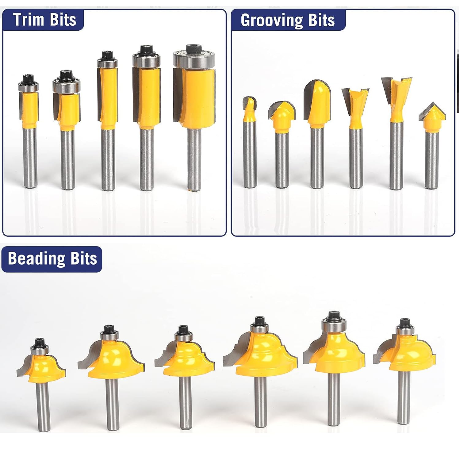 TOTOWOOD Juego de brocas de enrutador, juego de brocas de carburo de tungsteno con vástago de 1/4, kit de brocas de enrutador de 35 piezas para bricolaje, proyectos de carpintería, juego de brocas de