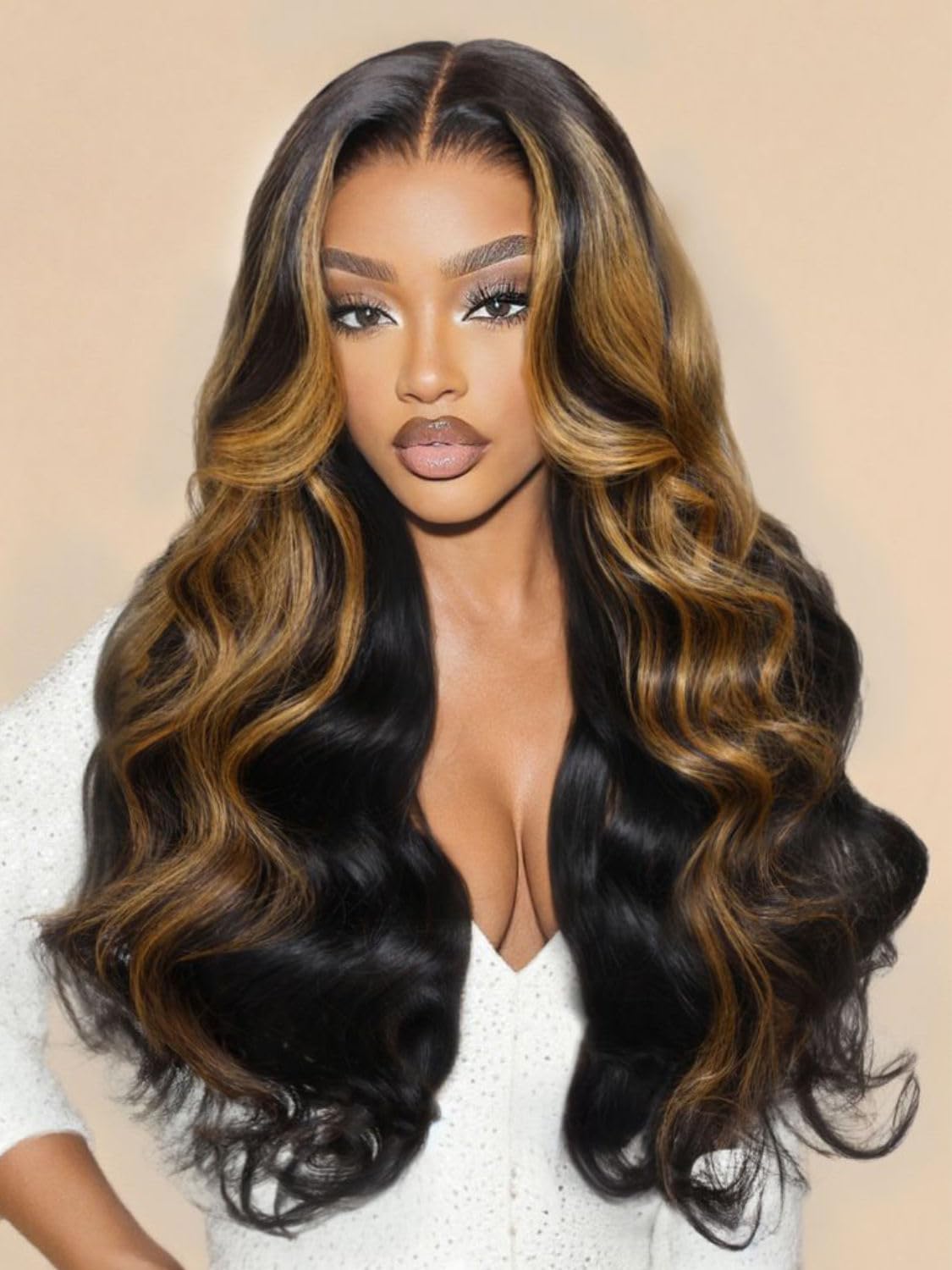 Beauty Forever Pre Everything Glueless Front Balayage Highlight Body Wave Curtain Bangs Glueless Wigs Human Hair Pre Plucked Pre Cut 13x4 Loose Wave Bye Bye Knots Ready to Wear Frontal Wig 18 inch — view 22