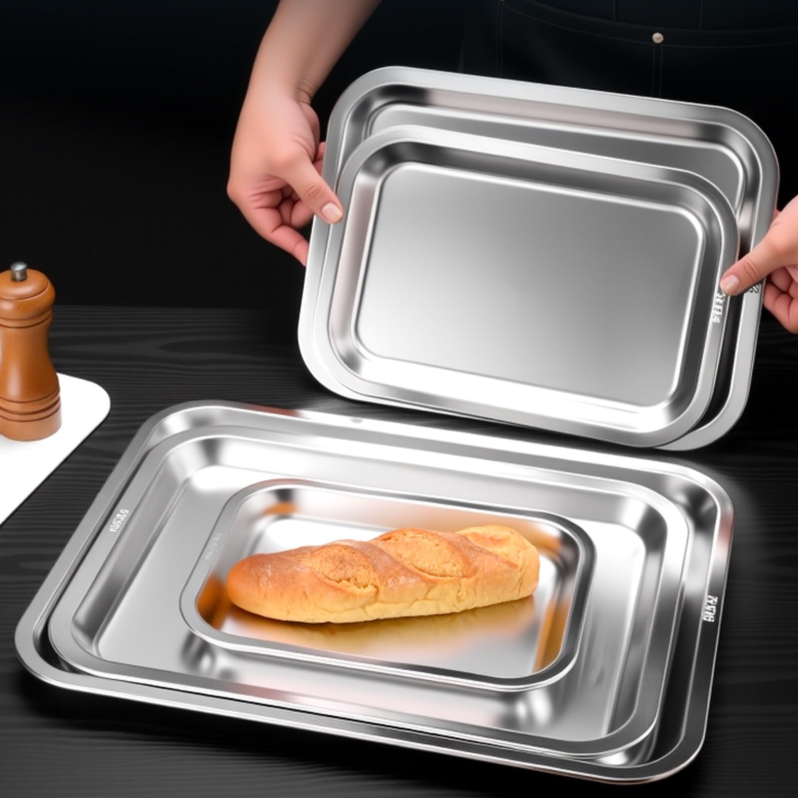Bandejas Acero Inoxidable, Bandeja Horno, Bandeja Profunda para Lasaña para Horno Tostador, Focaccia, Pescado, Pollo y Cazuela(50x35x2cm/19x13x1in)