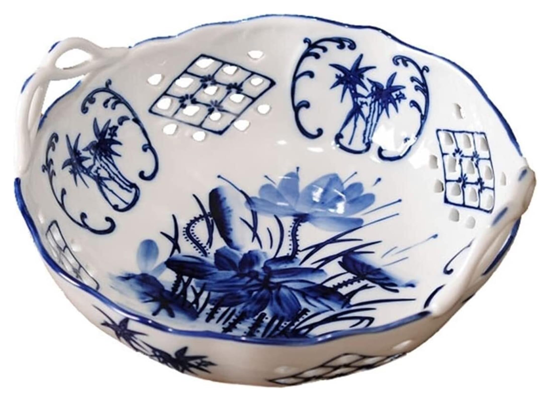 IROEJT Fruit Bowls Fruit Plate Round Ceramic Fruit Bowl Dining Room Kitchen Desktop Porcelain Fruit Dish Hollow Candy Bowl Decorative Vegetable