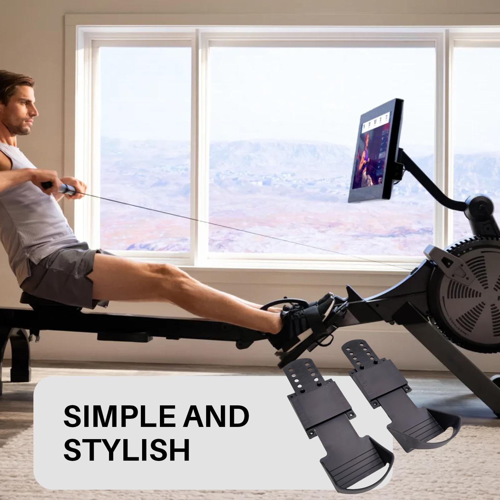 Pièces De Pédales Pour Rameur Fitness - Accessoires Noir, Dimensions 35x10cm, Neuf