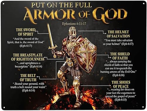 WZVZGZ Letrero de metal con diseño de armadura de Dios, decoración divertida para el hogar, cocina, bar, habitación, garaje, placa de póster