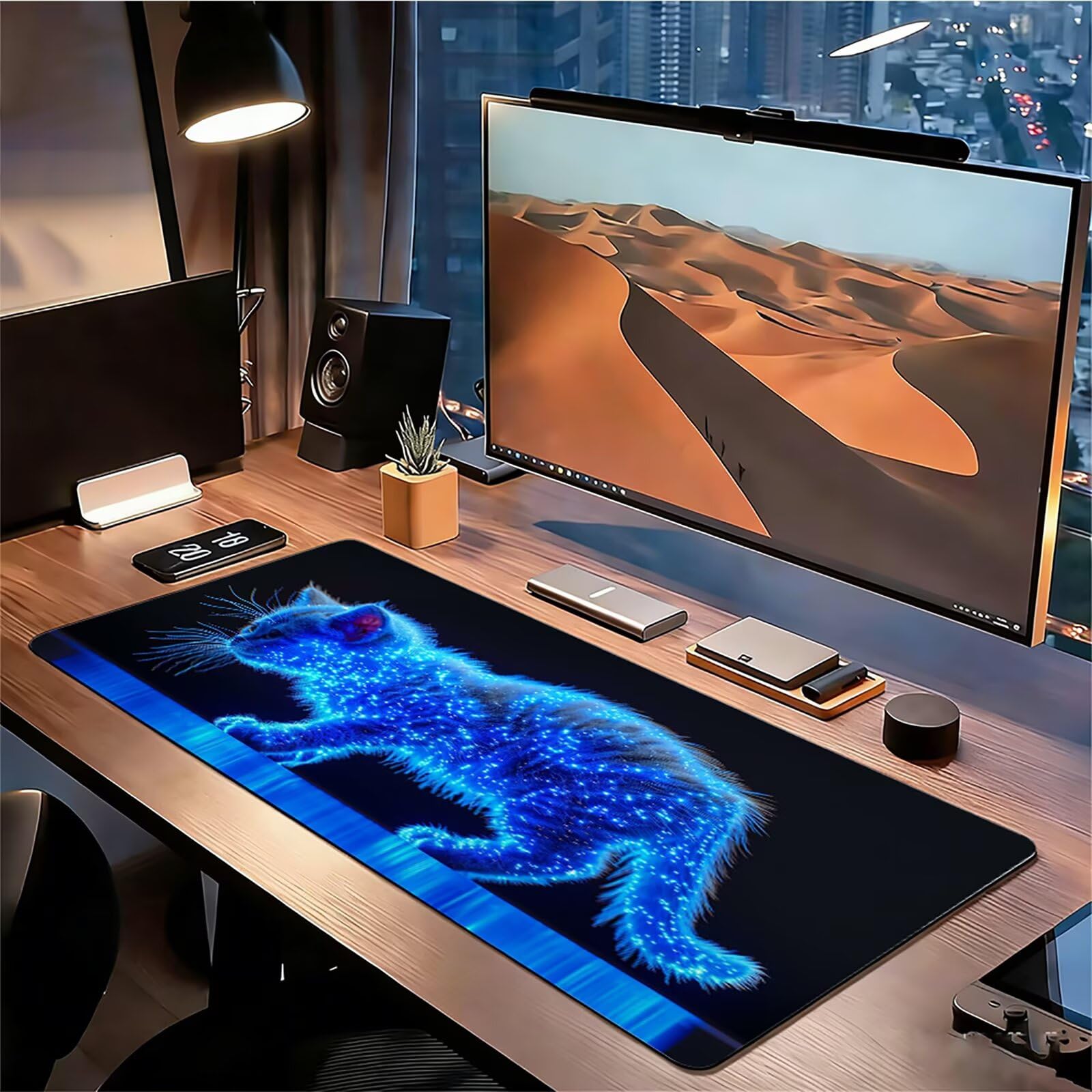 Podkładka pod mysz XXL niebieska 1200 x 600 x 3 mm antypoślizgowa gumowa podkładka pod mysz dla graczy kot dokładność kompatybilna z wszystkimi myszami, miękka powłoka wodoodporna ochrona na biurko do