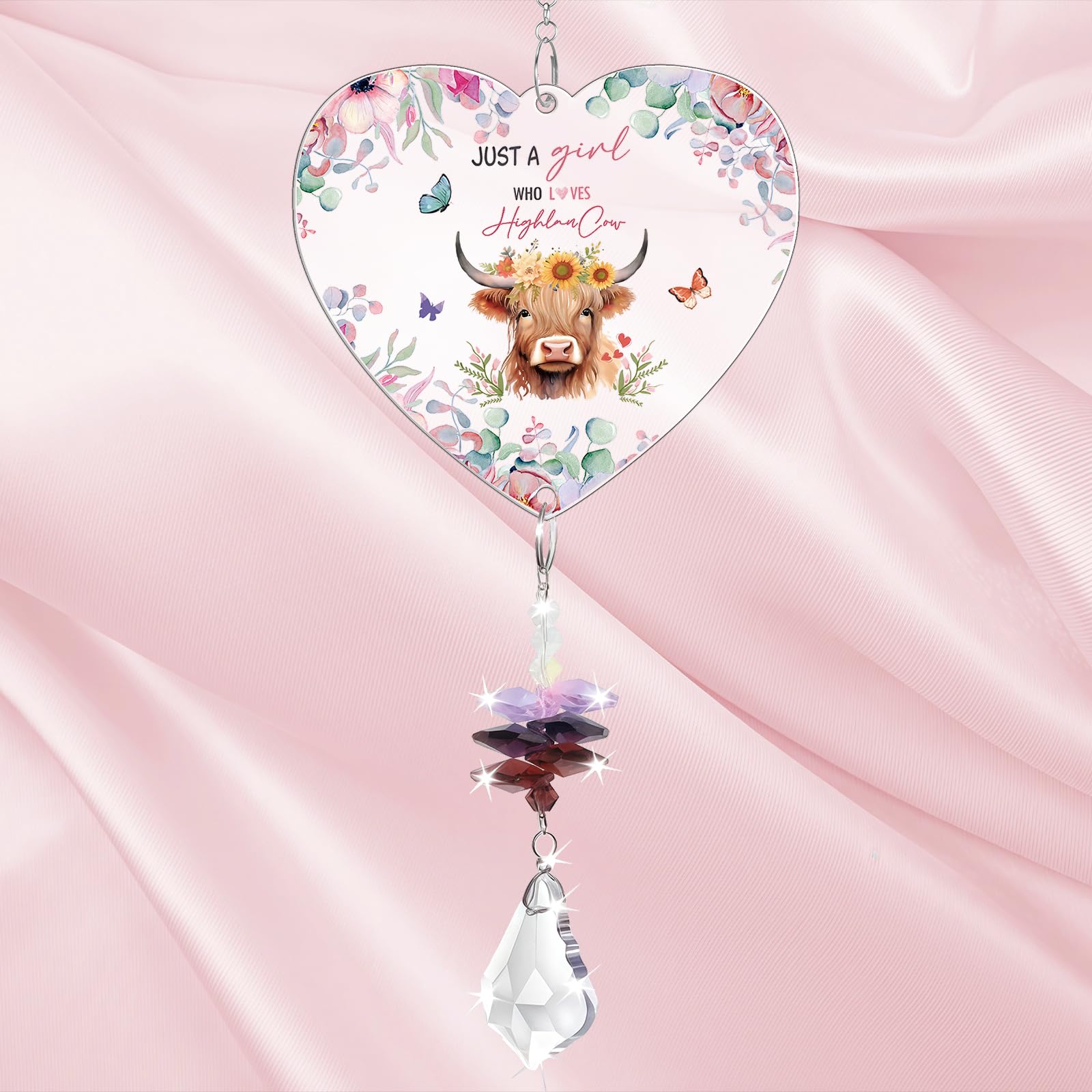 Highland Cow Gifts For Women, Crystal Suncatcher, “Just A Girl Who Loves”Highland Cow Ornaments, Scottish Gifts, For Cows Lover Christmas Birthday Party Graduation — view 5