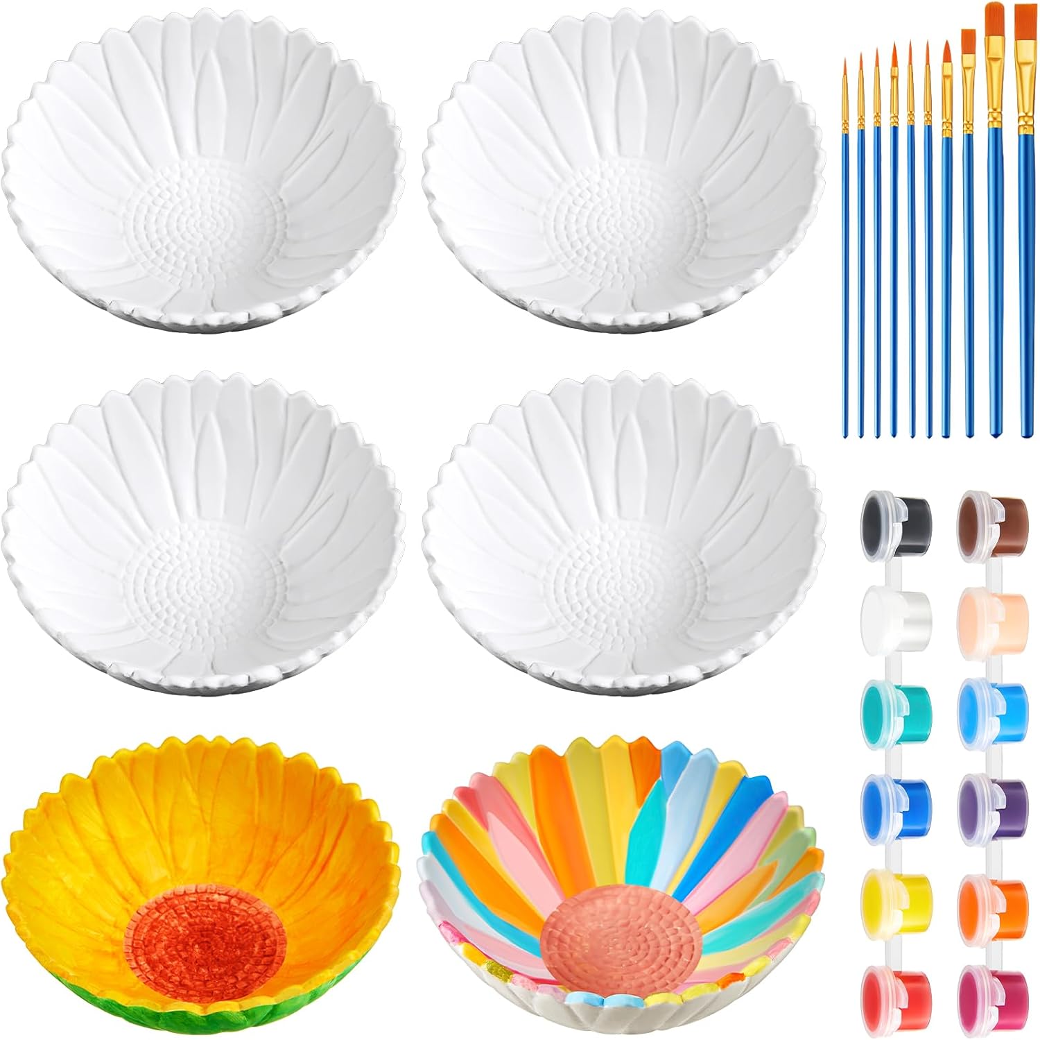 Trandraft 6 Set Paint Your Own Ceramic Sunflower Bowl