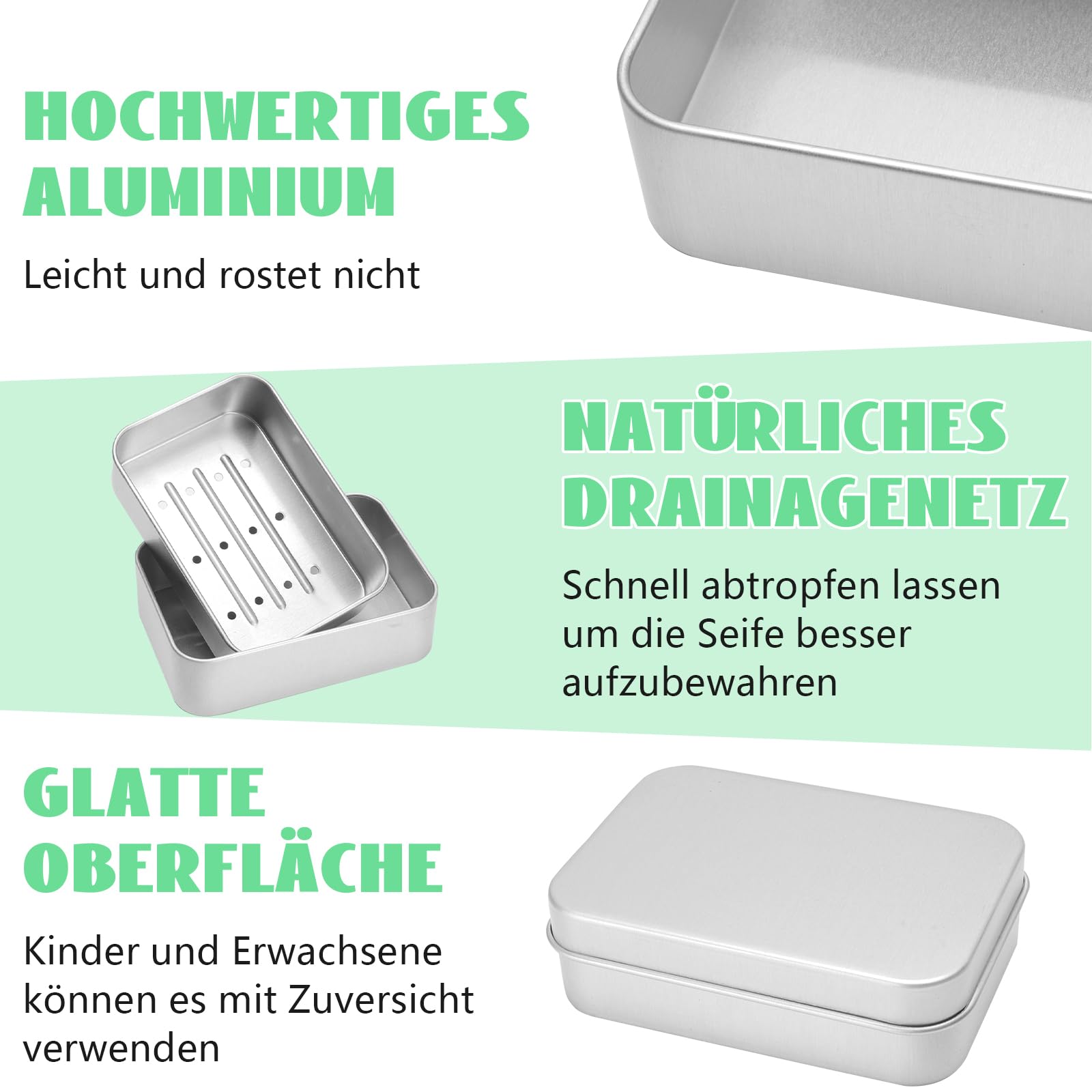 2 Stuks Zeepdoos van Aluminium - Ronde Uitneembare Box met Afdruiprooster voor op Reis en Thuis - Roestbescherming (Zilver