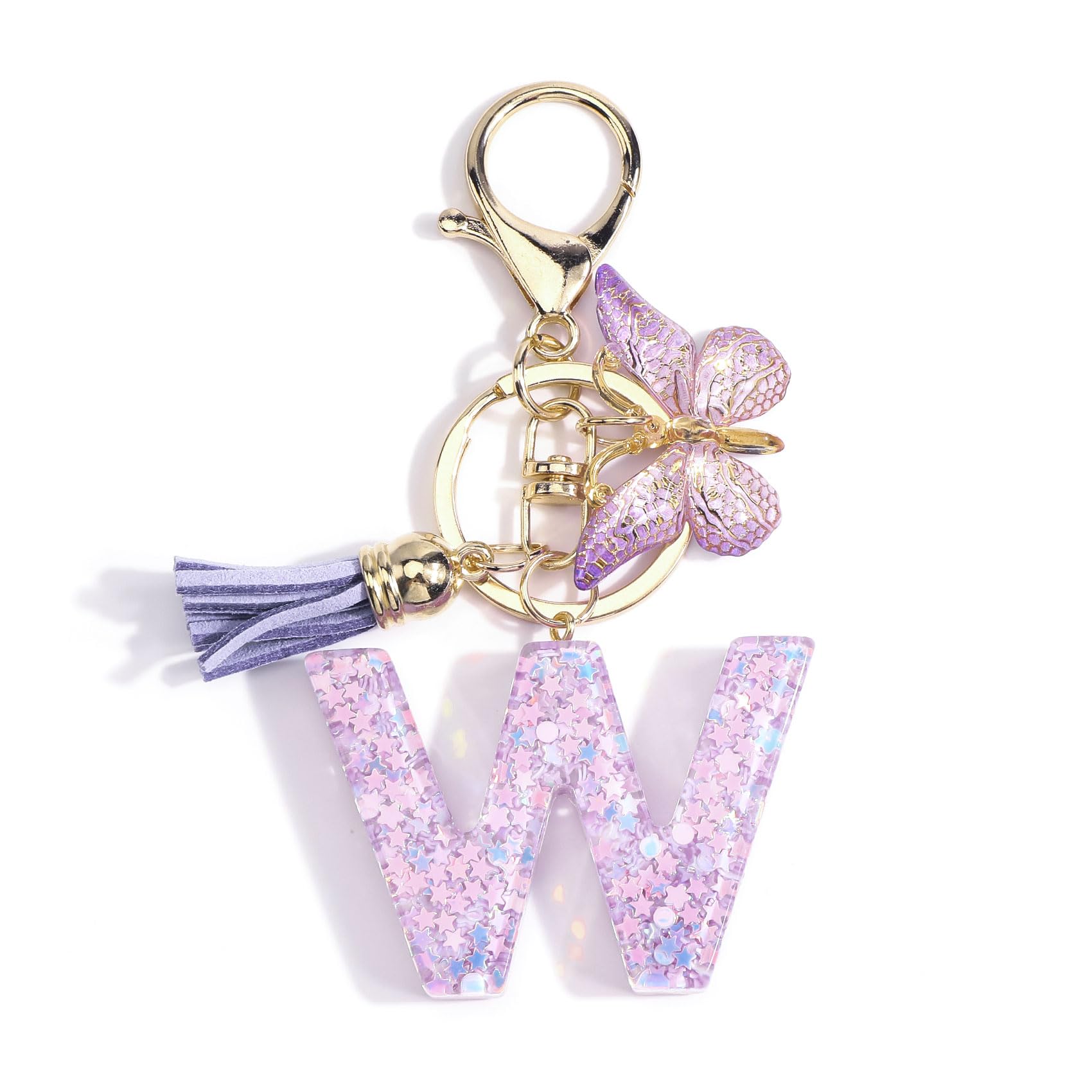 Gallkeat Schlüsselanhänger mit Buchstabe, Schmetterling Anhänger, Quaste Pailletten Frauen Schlüsselanhänger Geschenk, Mädchen Geburtstagsgeschenk, Lila
